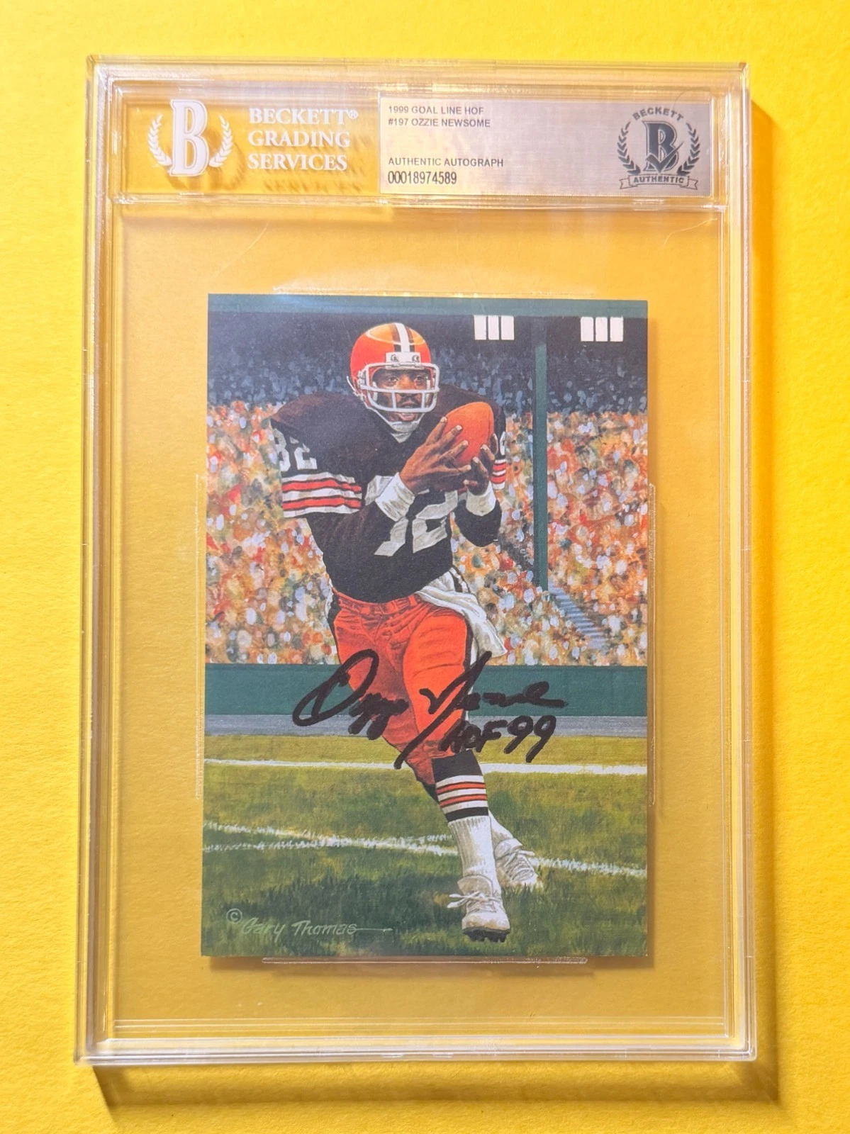 1989 GOAL LINE HOF OZZIE NEWSOME #197 SIGNED ART BECKETT AUTHENTIC 10 