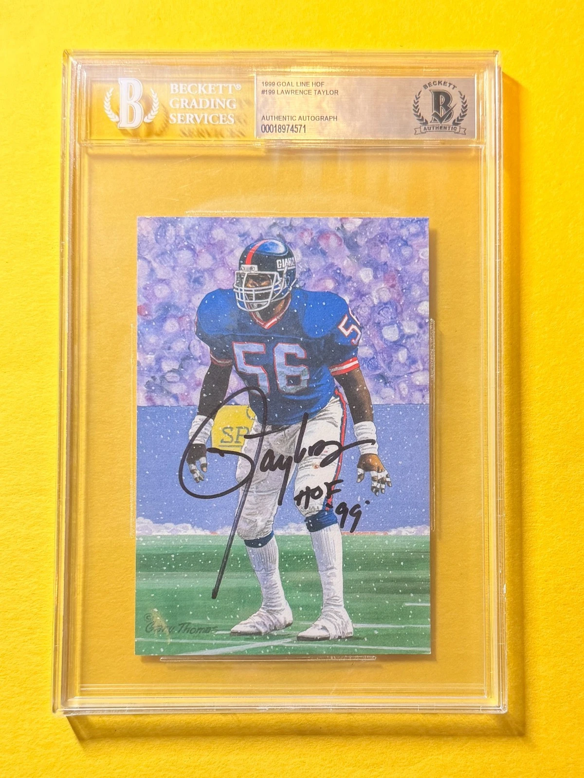 1999 GOAL LINE HOF LAWRENCE TAYLOR #199 SIGNED ART BECKETT AUTHENTIC 