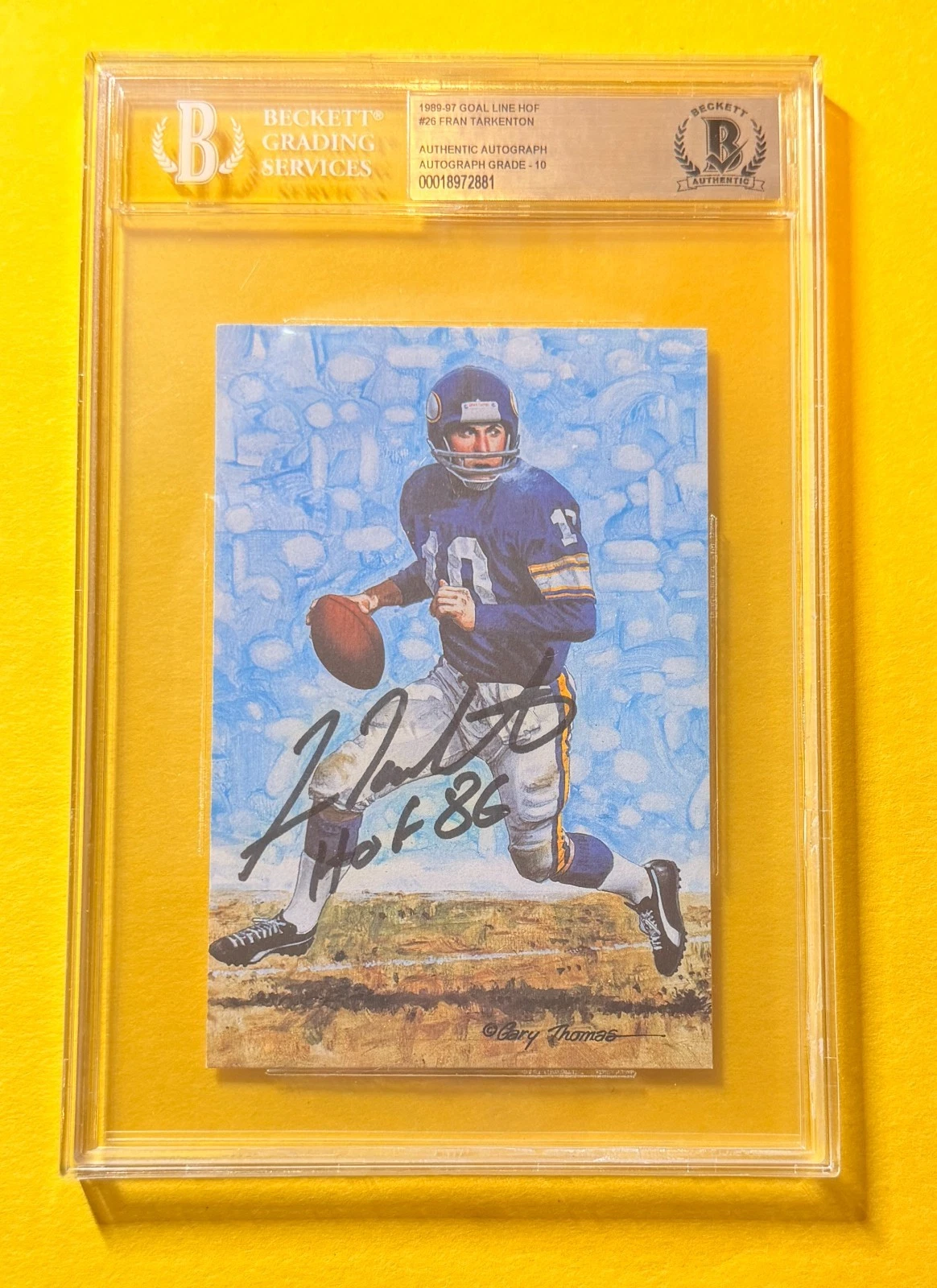 1989 GOAL LINE HOF FRAN TARKENTON #26 SIGNED ART BECKETT AUTHENTIC 10 