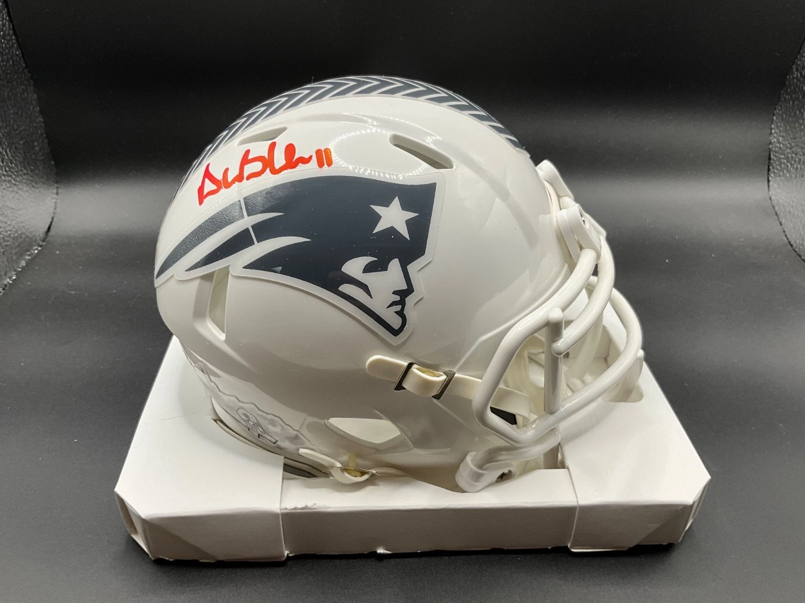 Drew Bledsoe Signed Salute to Service Riddell Mini Helmet Patriots JSA Auto