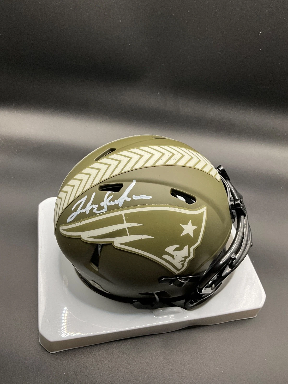Josh Gordon Signed New England Patriots Salute to Service Mini Helmet Beckett AU