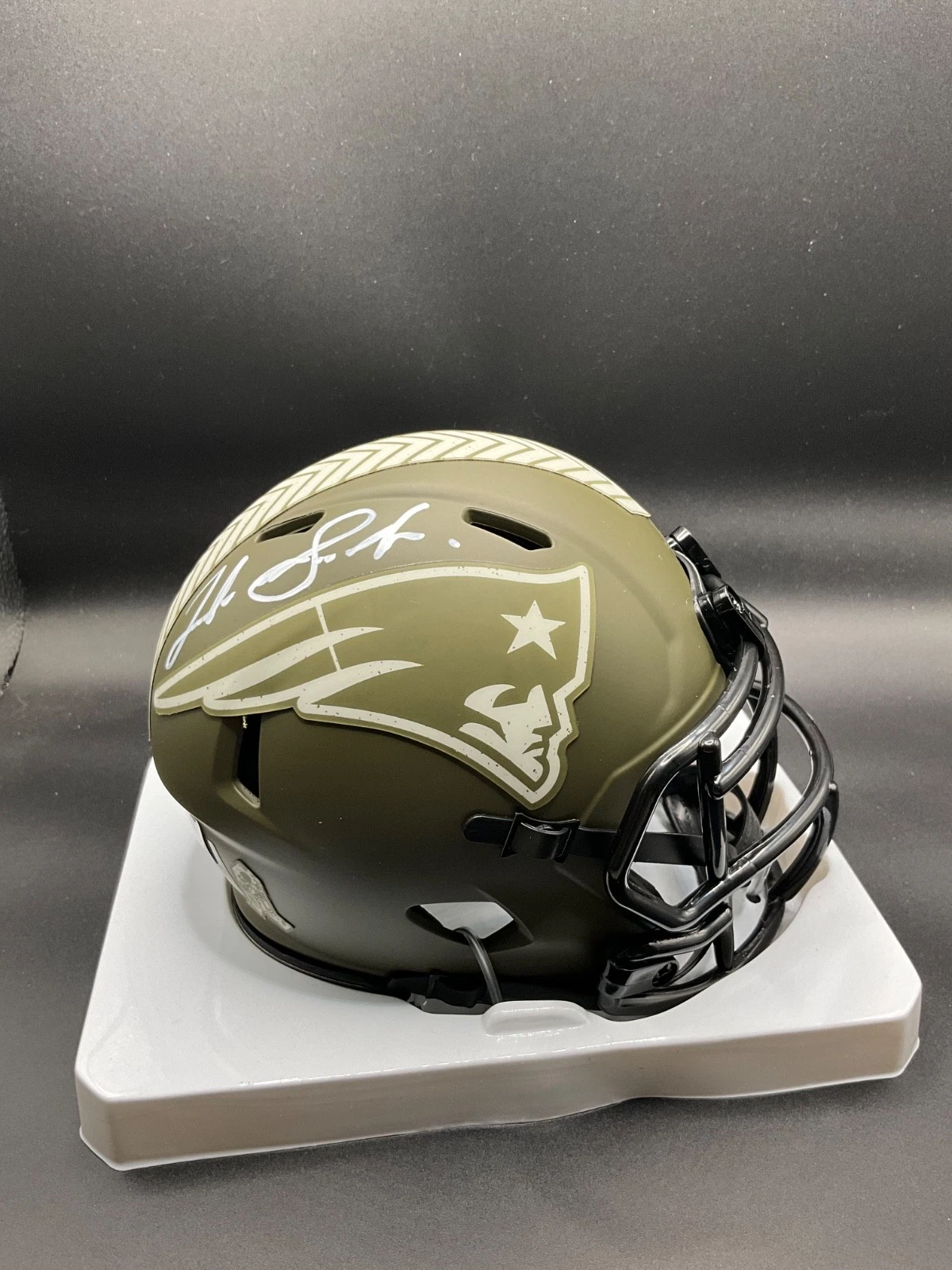 Josh Gordon Signed New England Patriots Salute to Service Mini Helmet Beckett AU