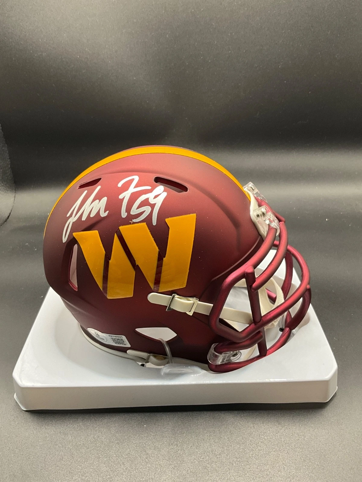 London Fletcher signed Washington Riddell Speed Flex Mini Helmet Beckett Auto