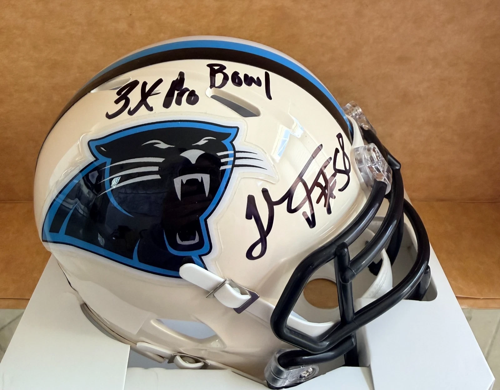 THOMAS DAVIS  CAROLINA PANTHERS 3X PRO RETRO SIGNED MINI HELMET BECKETT