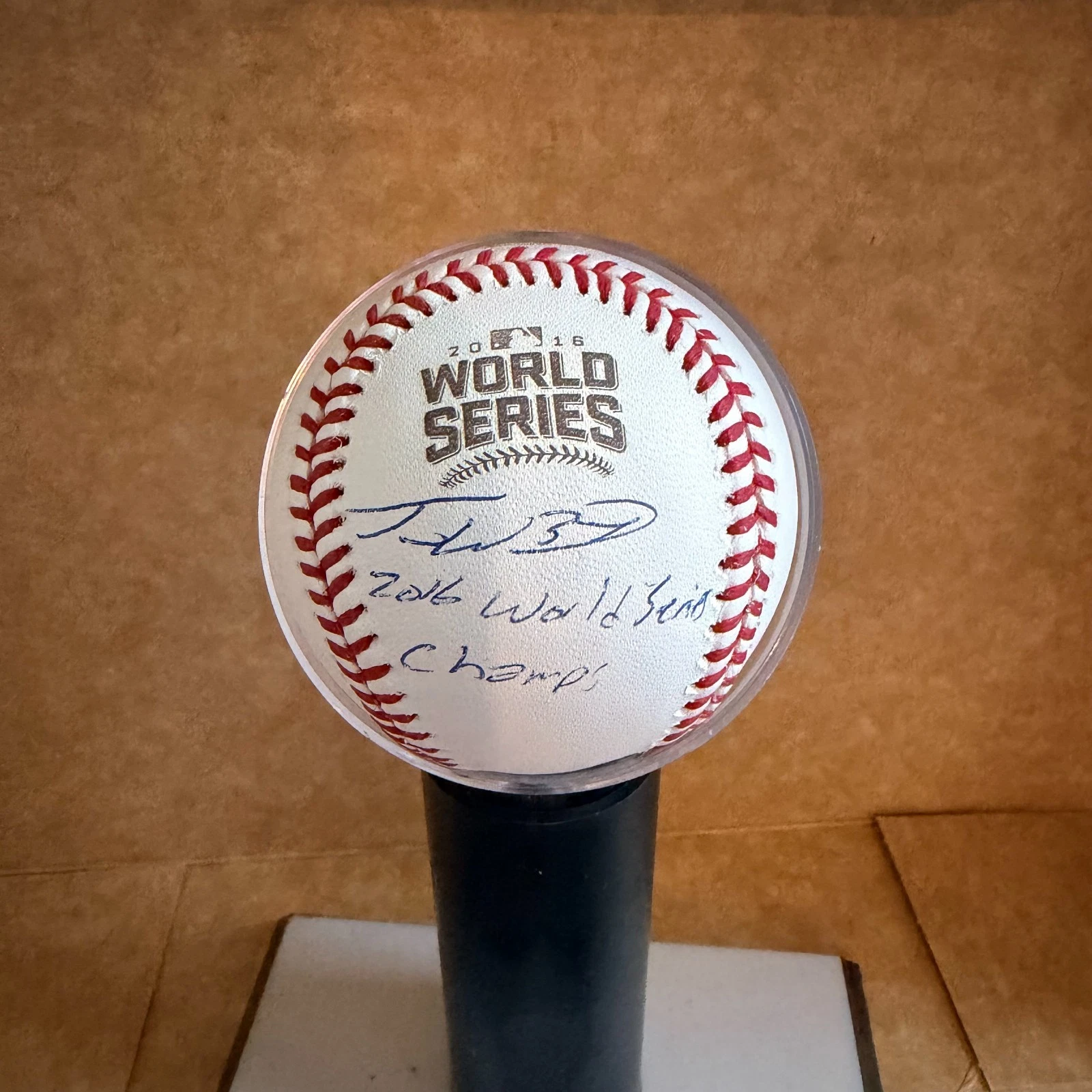 TRAVIS WOOD CUBS 2016 INSCRIBED SIGNED 2016 WORLD SERIES BASEBALL BECKETT AUTH
