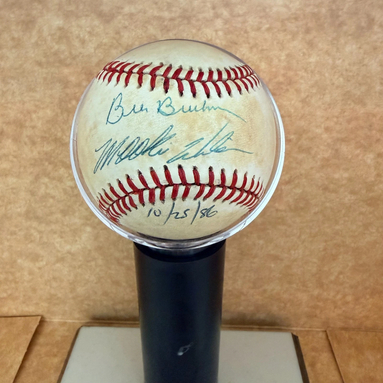 BILL BUCKNER MOOKIE WILSON SIGNED 10/25/86 WORLD SERIES BASEBALL BECKETT AUTH
