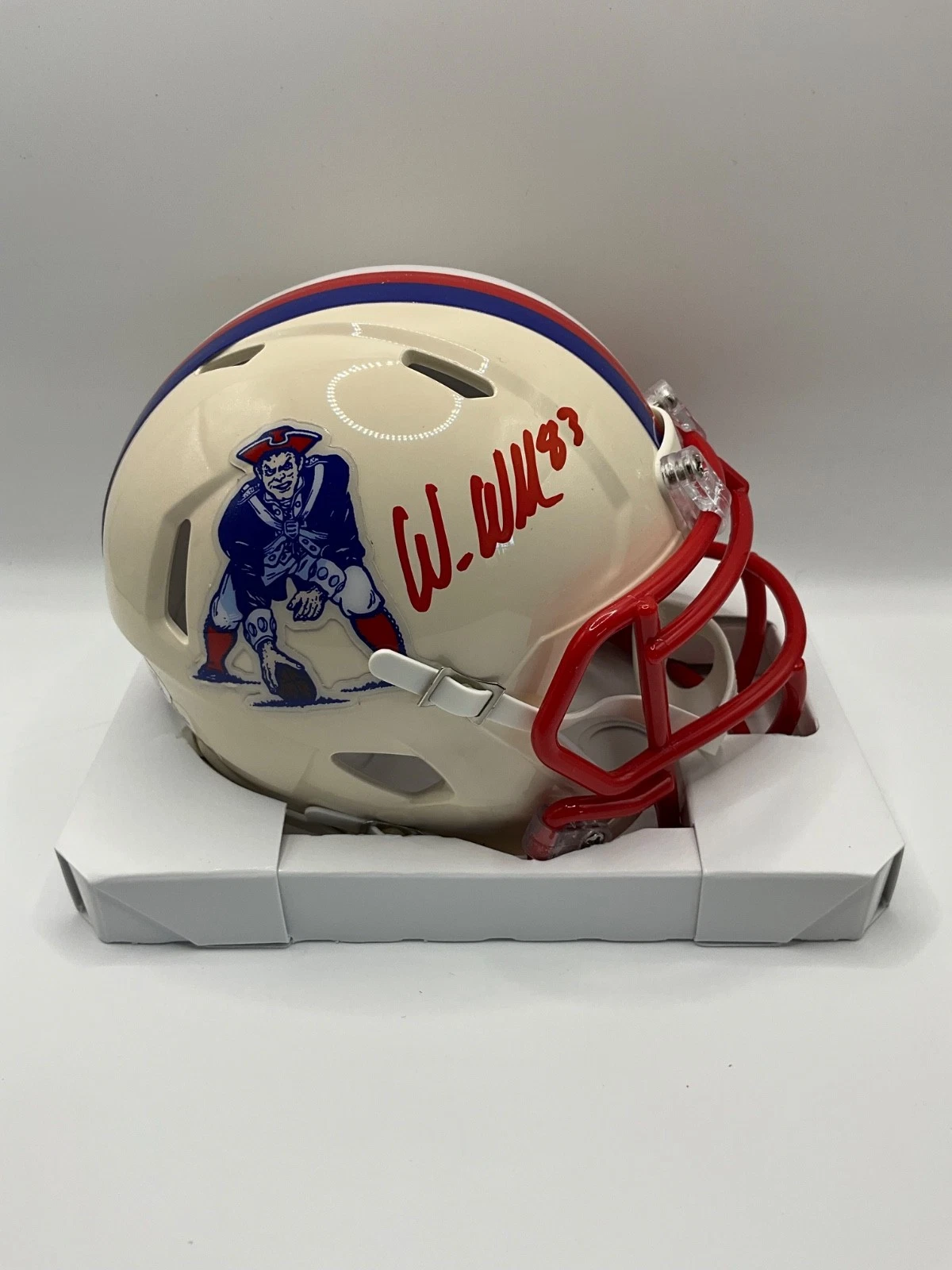 WES WELKER NEW ENGLAND PATRIOTS SIGNED RETRO SPEED MINI HELMET JSA