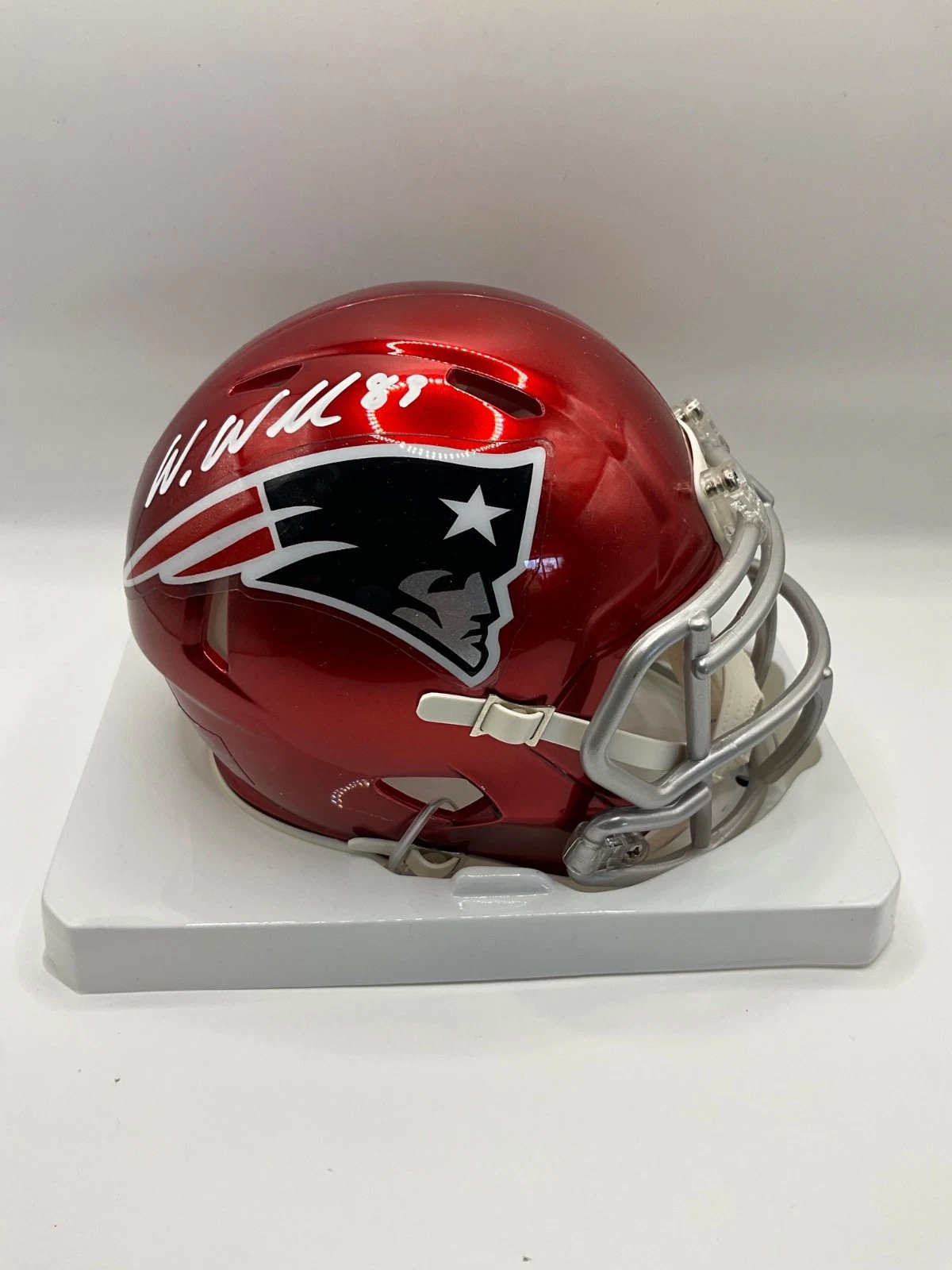 WES WELKER NEW ENGLAND PATRIOTS SIGNED FLASH COLLECTION MINI HELMET JSA