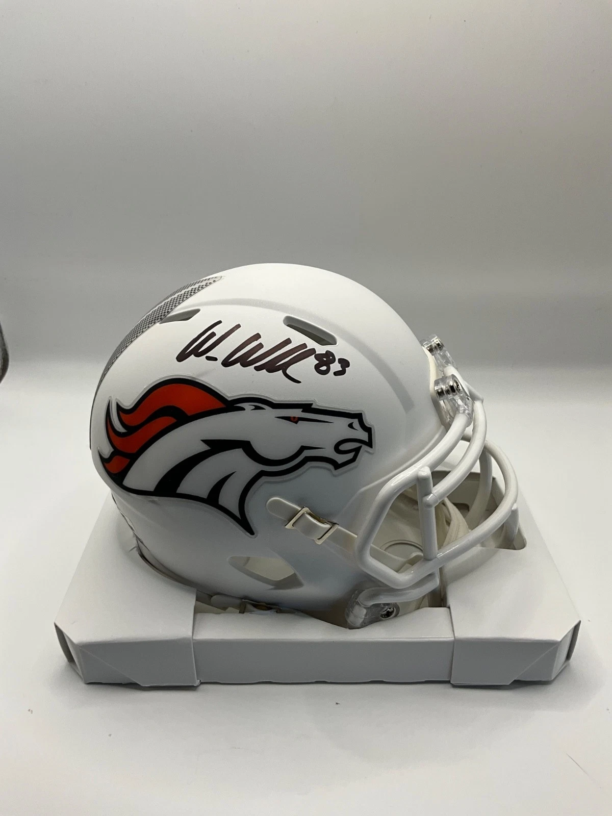WES WELKER DENVER BRONCOS SIGNED SPEED SUMMIT WHITE MINI HELMET JSA