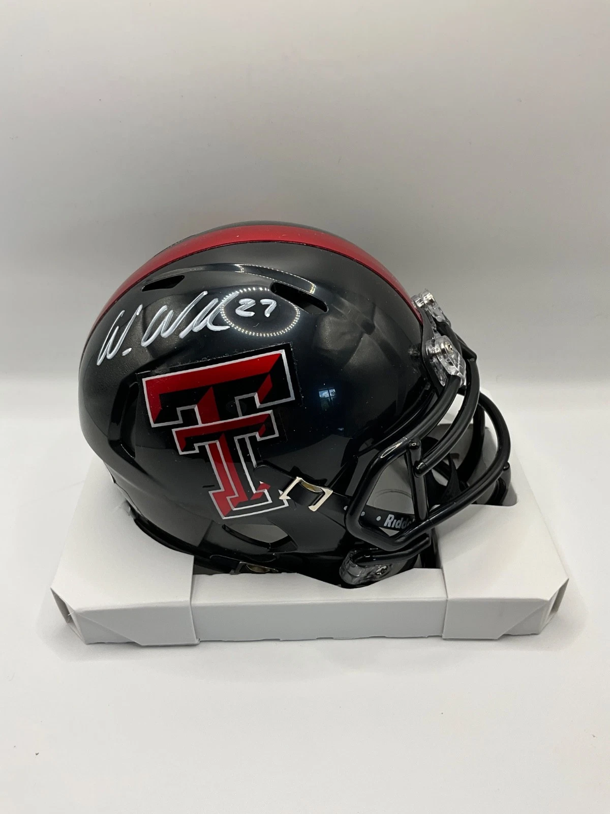 WES WELKER TEXAS TECH RED RAIDERS SIGNED SPEED BLACK MINI HELMET JSA