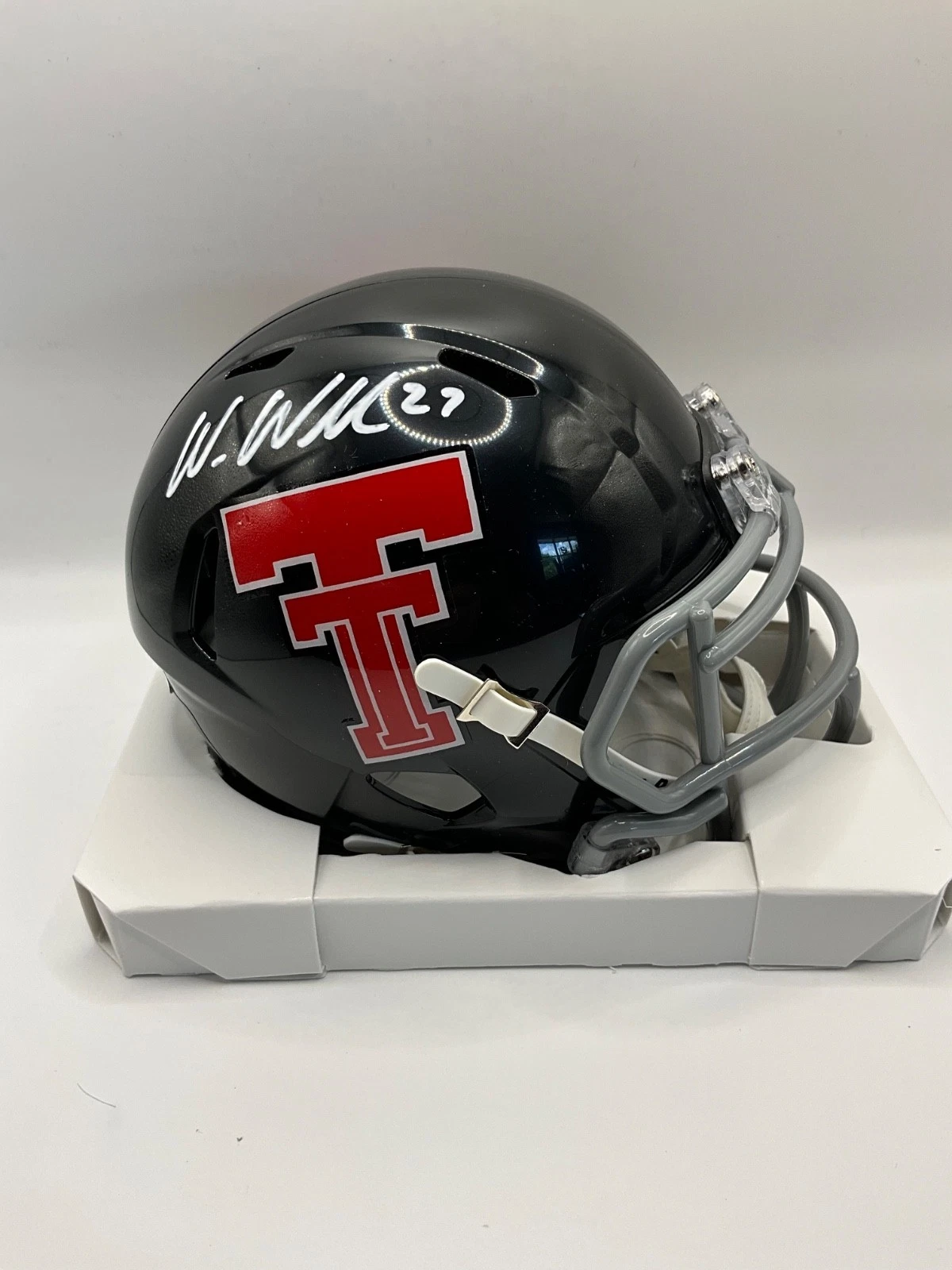 WES WELKER TEXAS TECH RED RAIDERS SIGNED SPEED BLACK MINI HELMET JSA