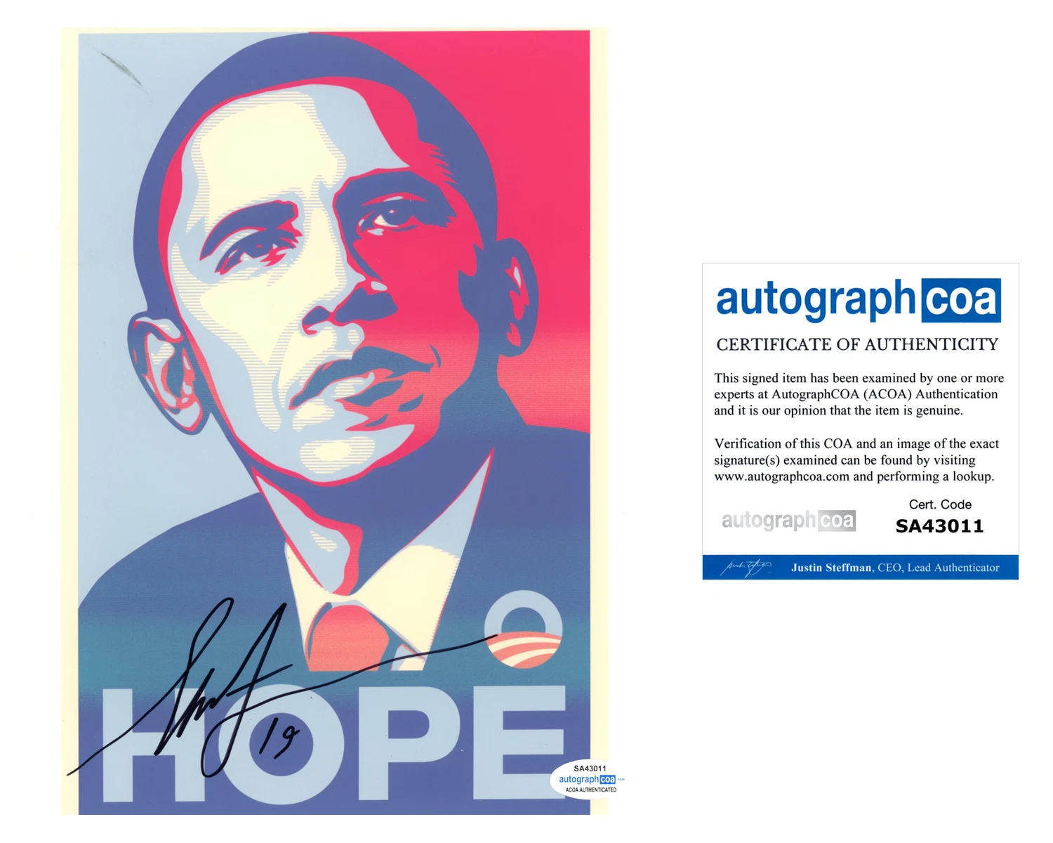 Shepard Fairey Signed Autographed 8x10 Photo Barack Obama HOPE ACOA COA