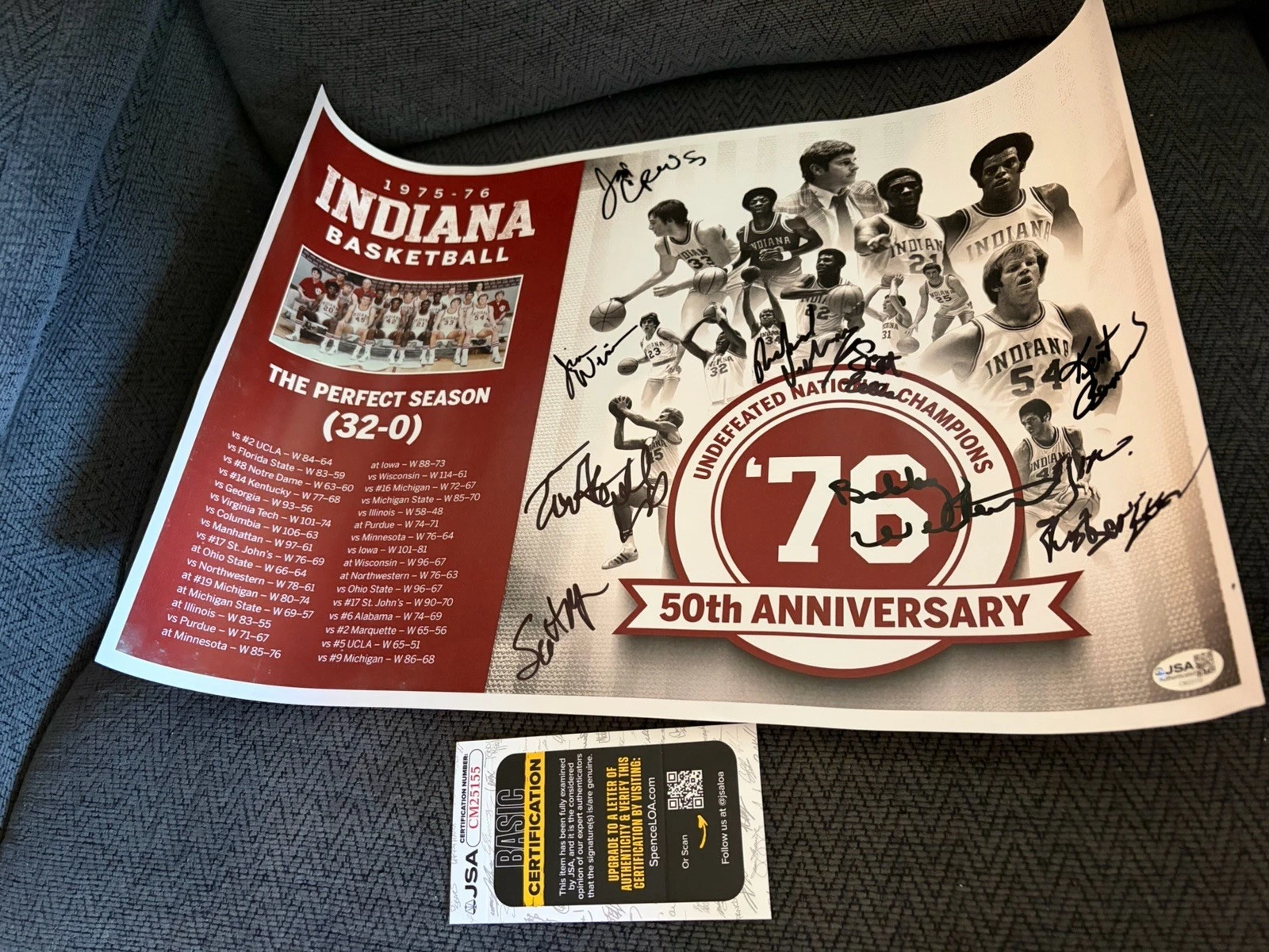1976 Hoosiers Team Signed Poster JSA Authenticated COA Scott May Kent Benson
