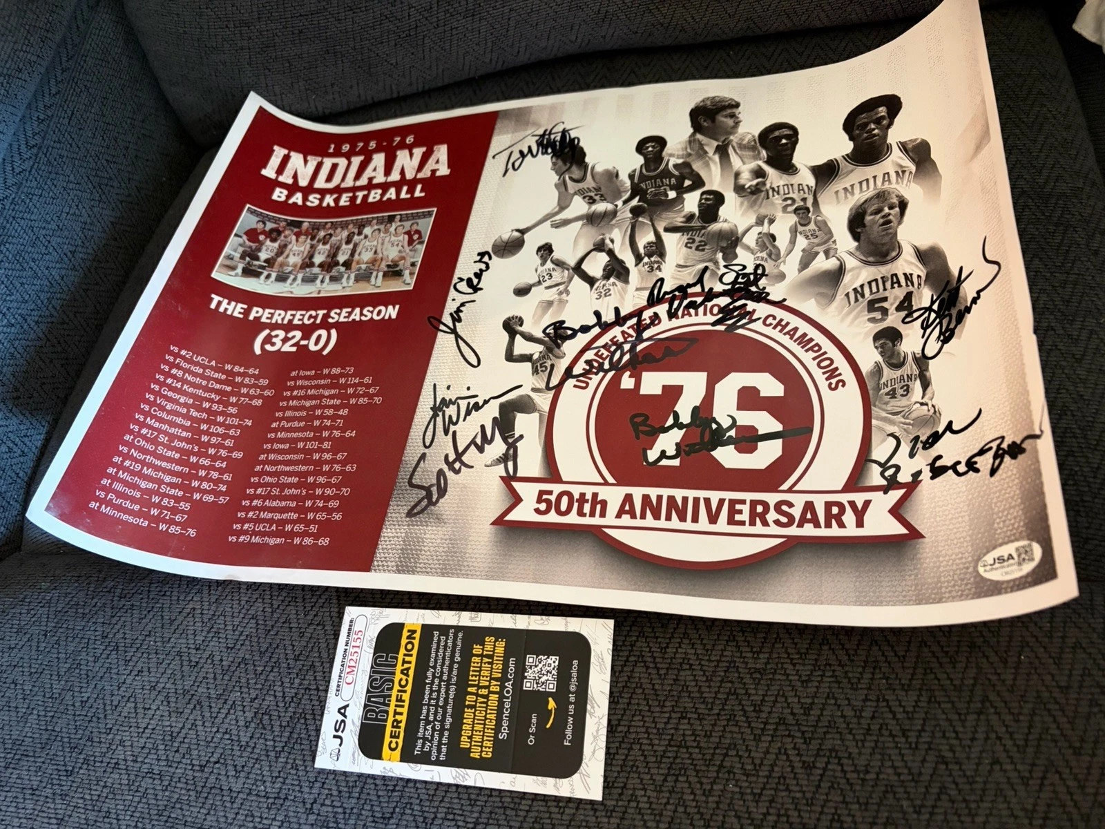1976 Hoosiers Team Signed Poster JSA Authenticated COA Scott May Kent Benson