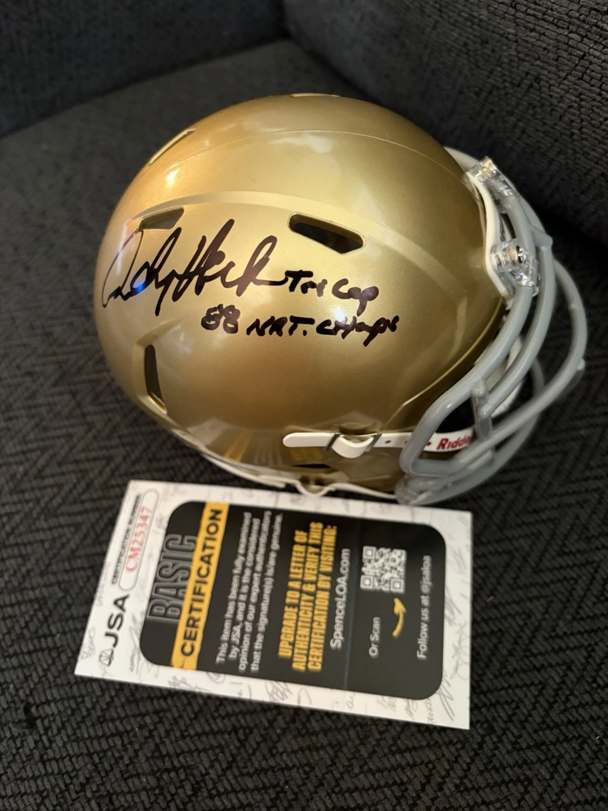 Andy Heck Signed Notre Dame Mini Helmet Autographed JSA Authentication COA
