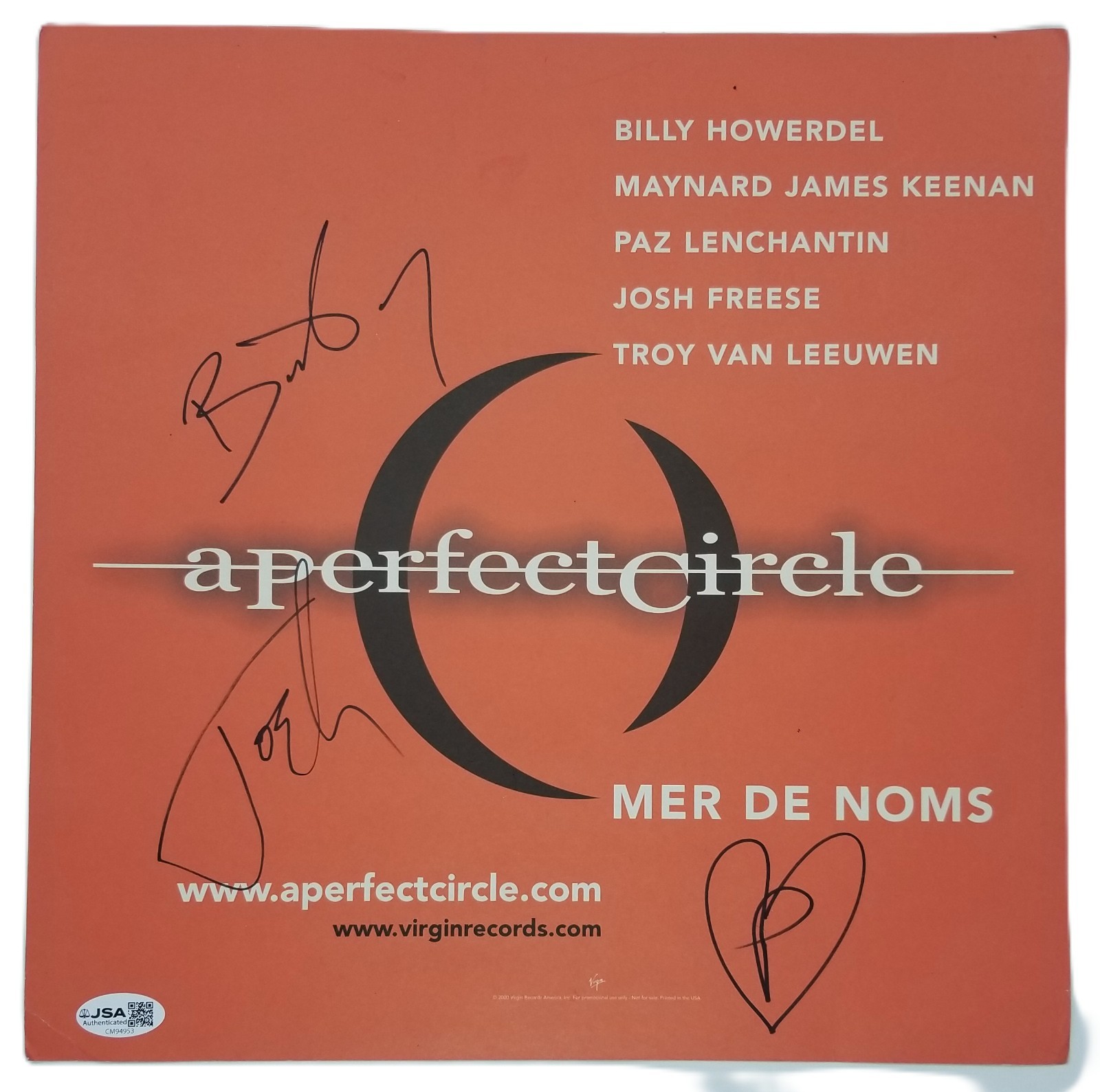 A Perfect Circle hand SIGNED Mer De Noms Promo Album Flat JSA COA Billy Josh Paz