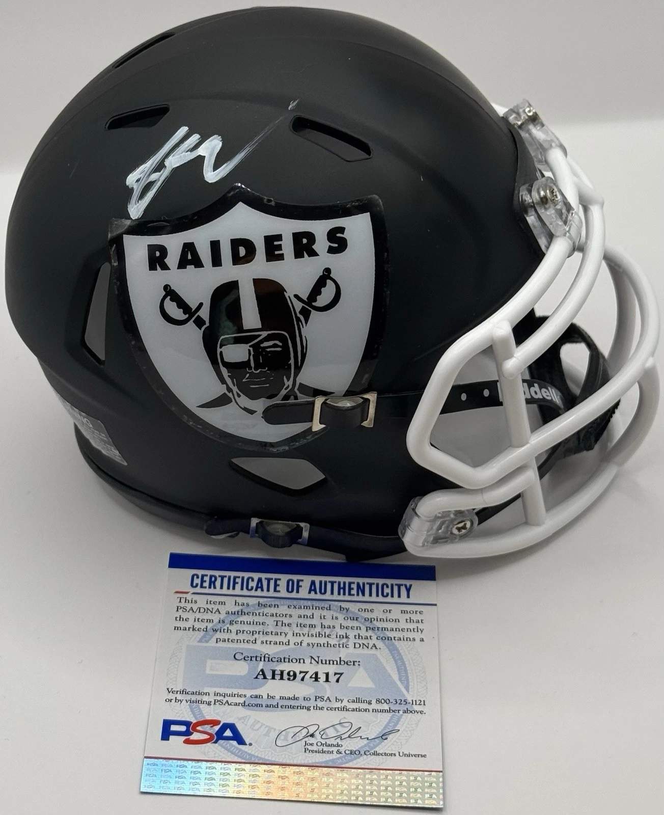 Jermod McCoy Signed Autographed Las Vegas Raiders Mini Helmet PSA/DNA COA