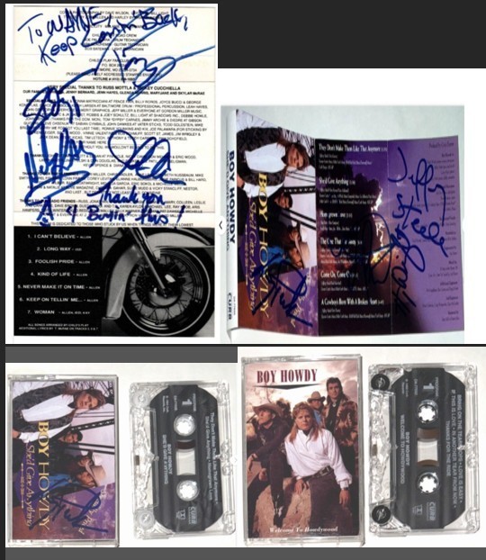 Boy Howdy band hand SIGNED Cassette Lot Howdywood & Shed Give Anything COA