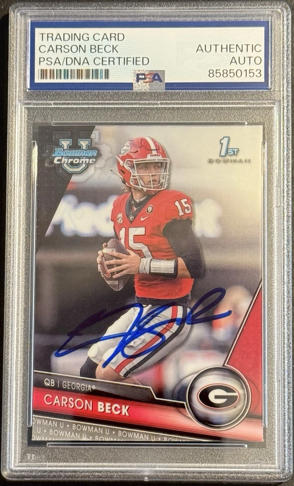 Carson Beck Signed 2023 Bowman Chrome U Rookie Card PSA/DNA Slabbed