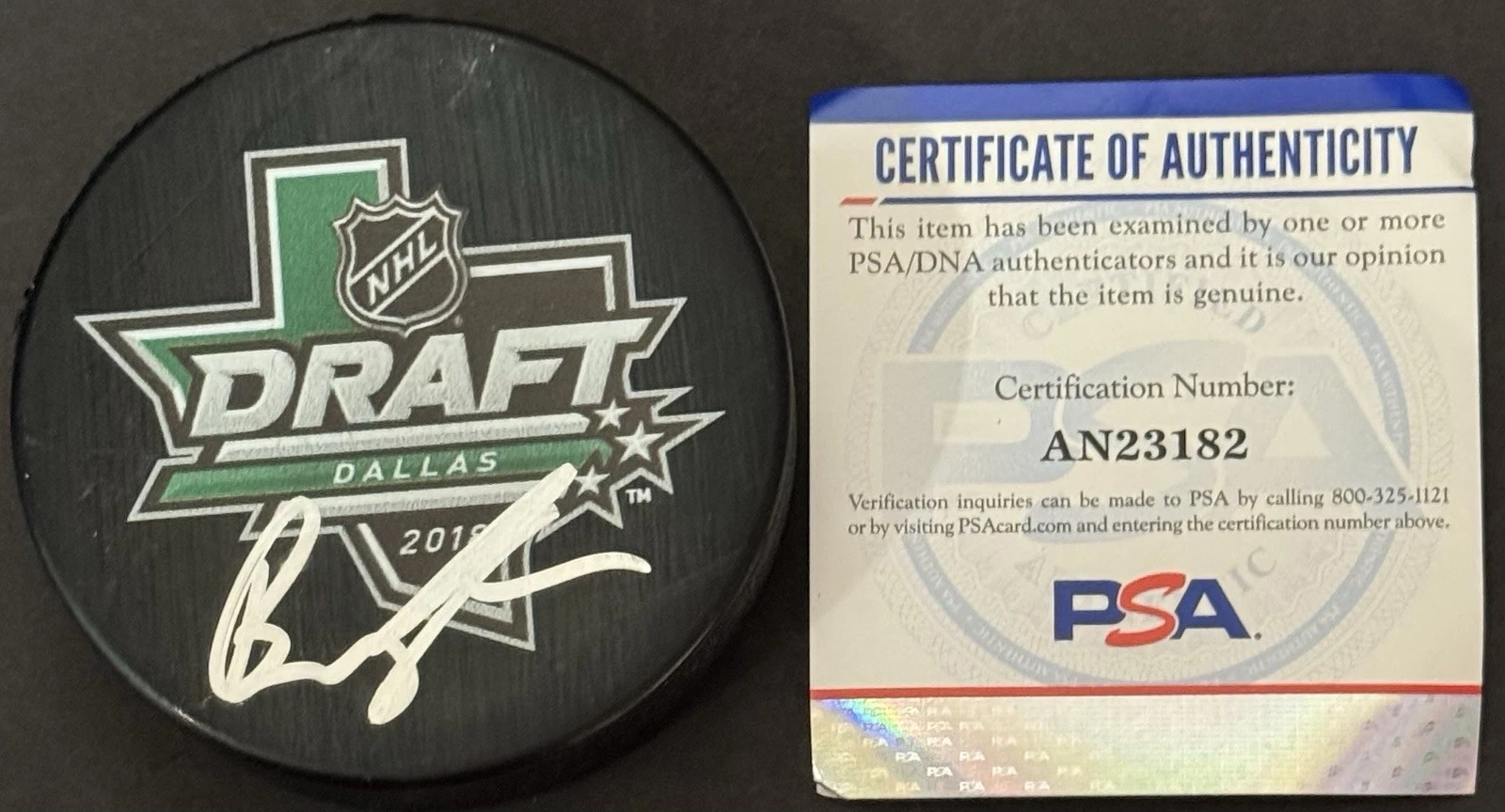 Brady Tkachuk Signed Auto 2018 NHL Draft Logo Puck Ottawa Senators PSA/DNA
