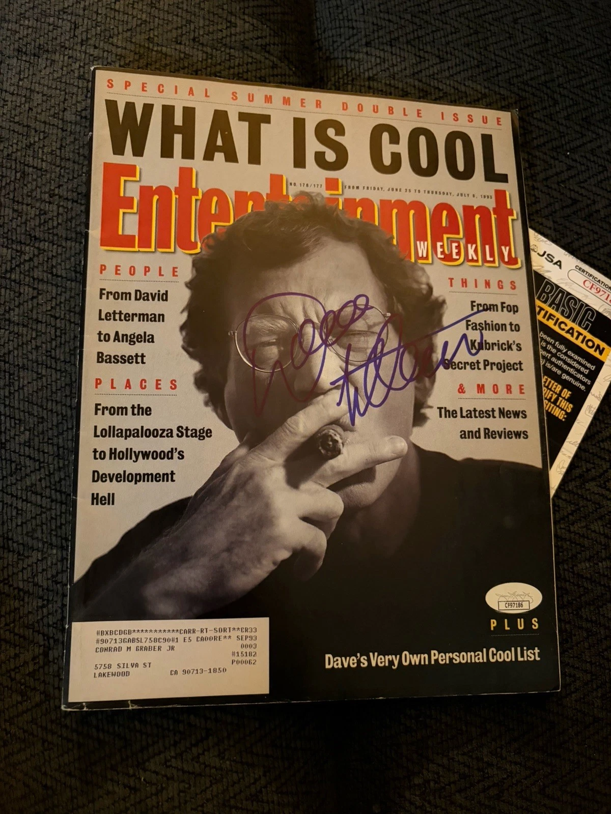 David Letterman signed Entertainment Weekly Magazine JSA Authentication COA