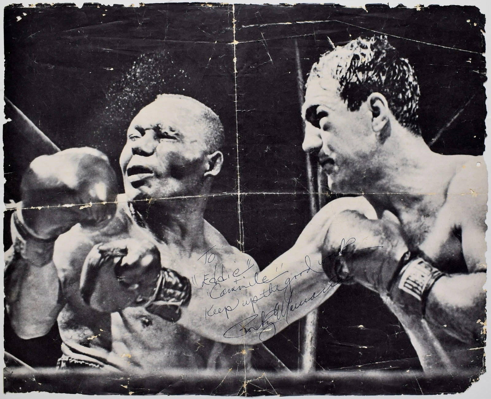 Rocky Marciano Signed 16x20 Photograph vs Walcott JSA LOA