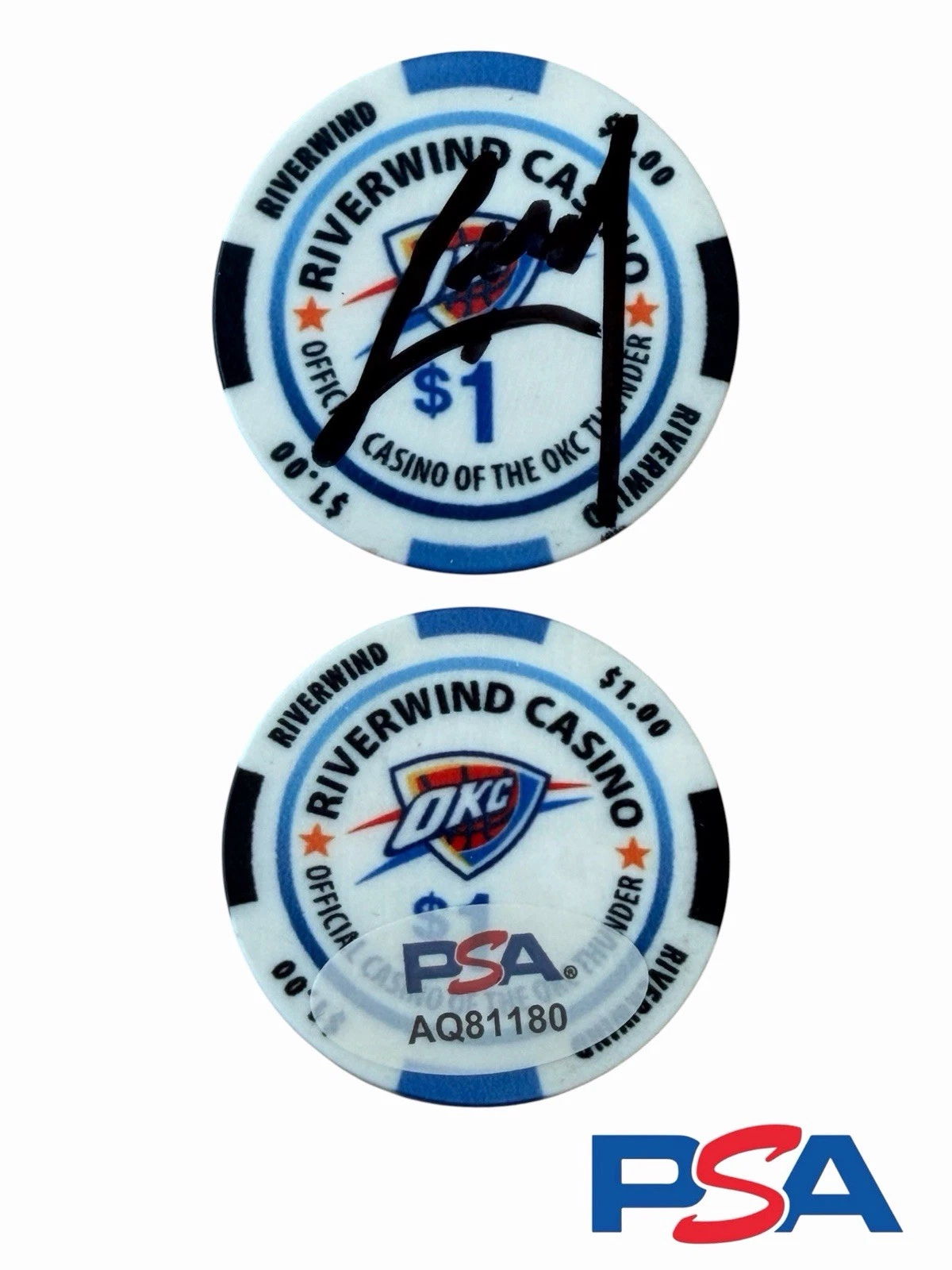 Jared McCain Signed Riverwind Casino $1 Chip PSA AUTO OKLAHOMA CITY THUNDER
