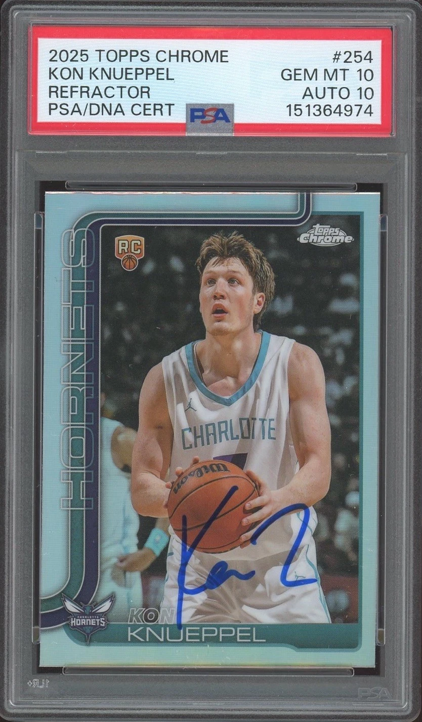 2025 Topps Chrome #254 Kon Knueppel Signed Refractor Rookie Card PSA 10/AUTO 10