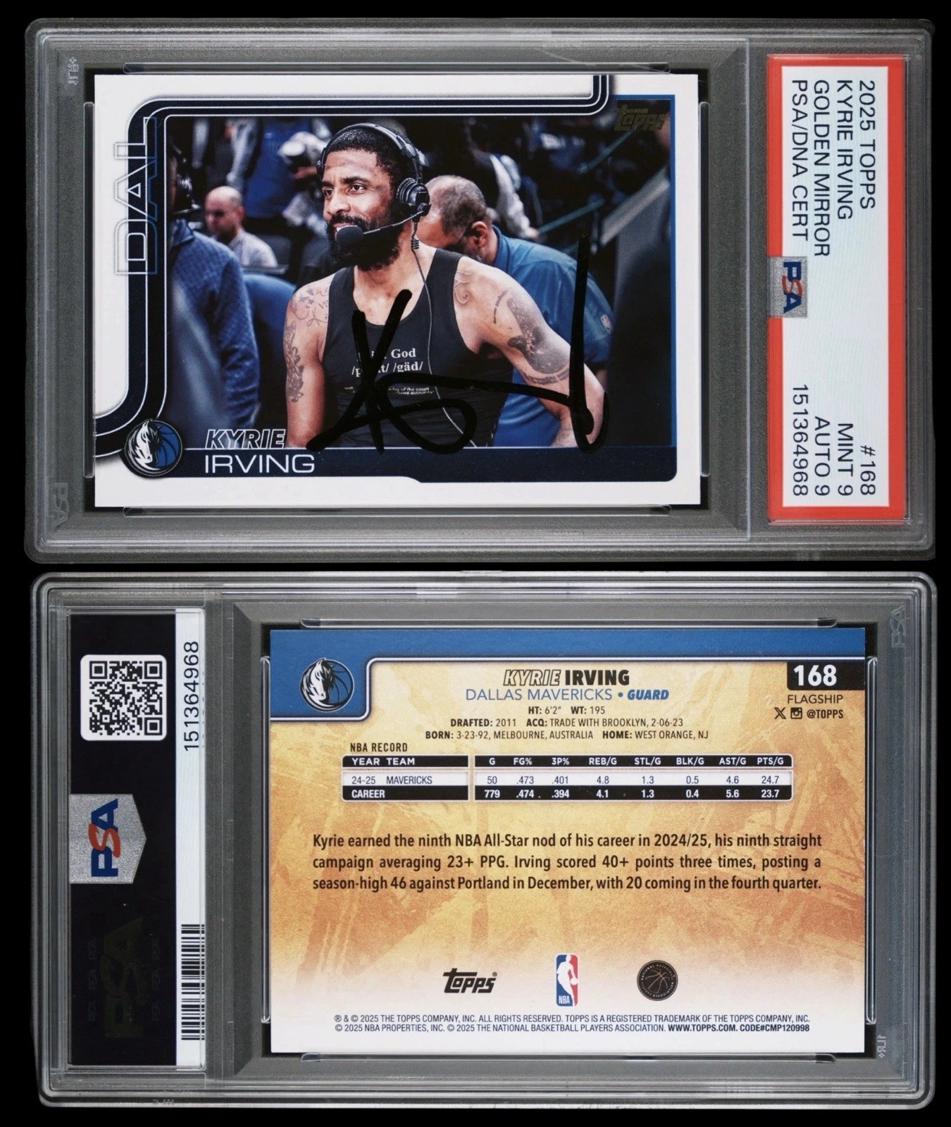 2025 Topps NBA #168 Kyrie Irving Signed Golden Mirror SSP Card PSA MINT 9/AUTO 9
