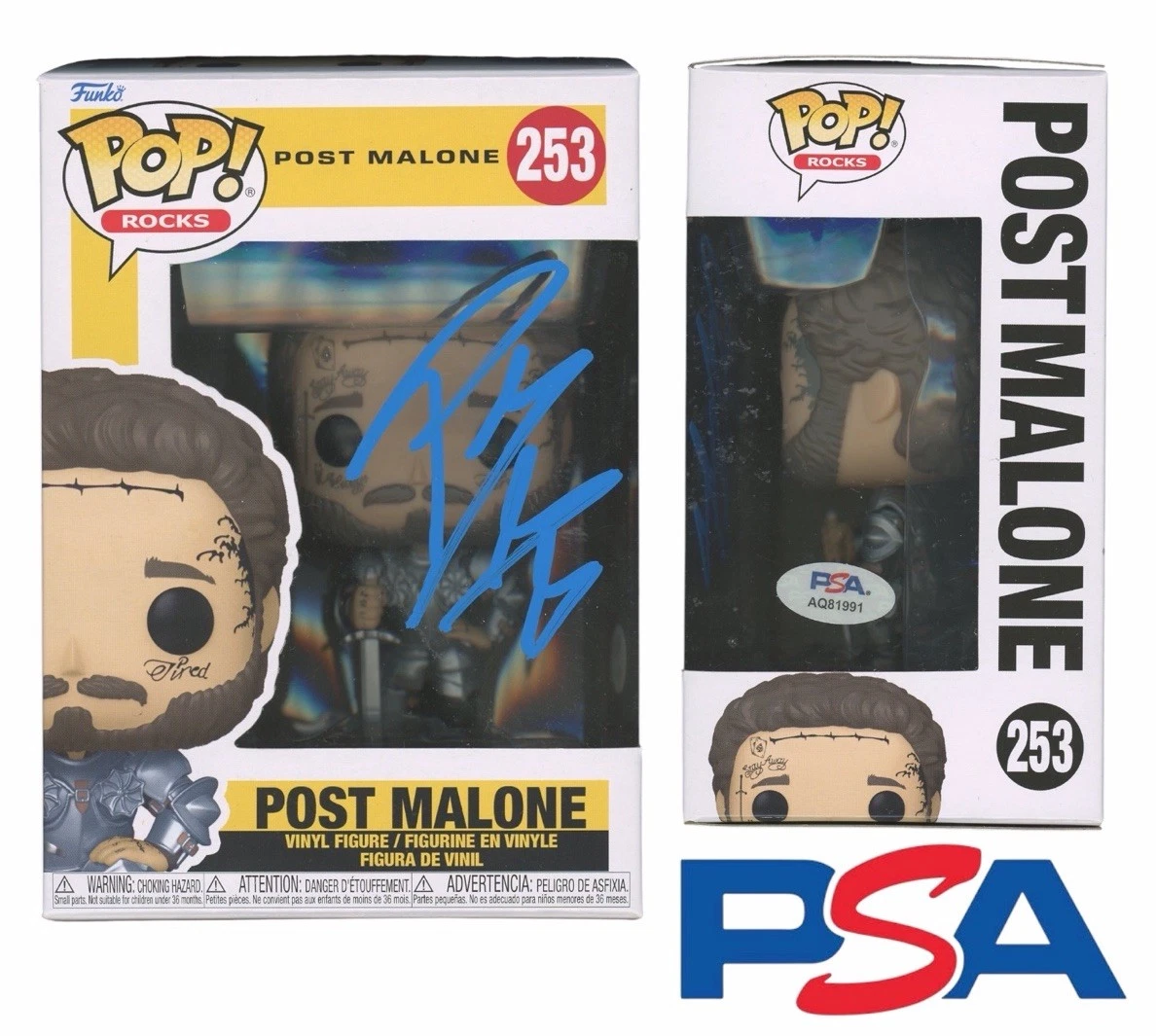 Post Malone Signed Autographed Rocks Knight Funko Pop #253 PSA/DNA AUTO Circles