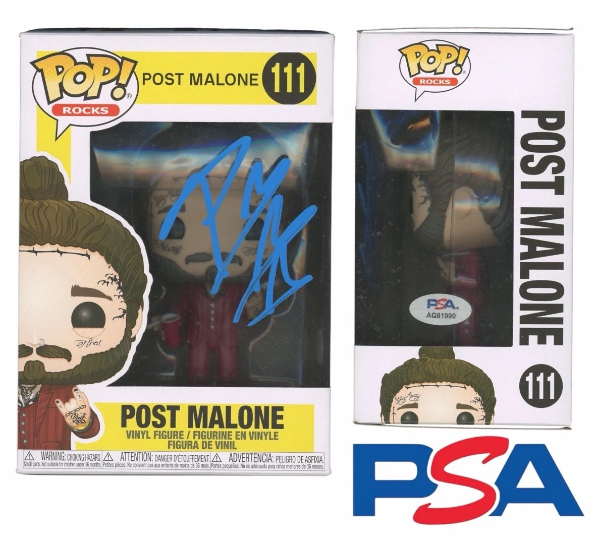 Post Malone Signed Autograph Rocks Funko Pop #111 PSA AUTO Beerbongs & Bentleys