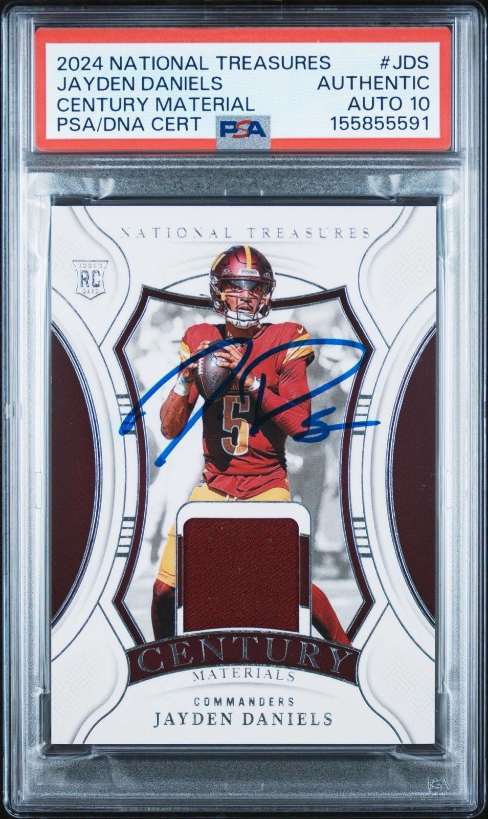 2024 National Treasures Jayden Daniels Rookie Century Materials /99 PSA AUTO 10