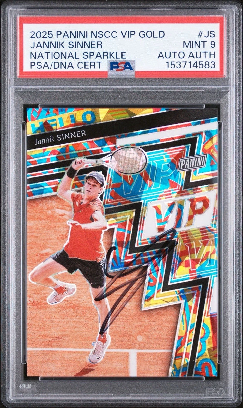 2025 Panini NSCC VIP GOLD #JS Jannik Sinner National Sparkle /45 Auto PSA 9 RC