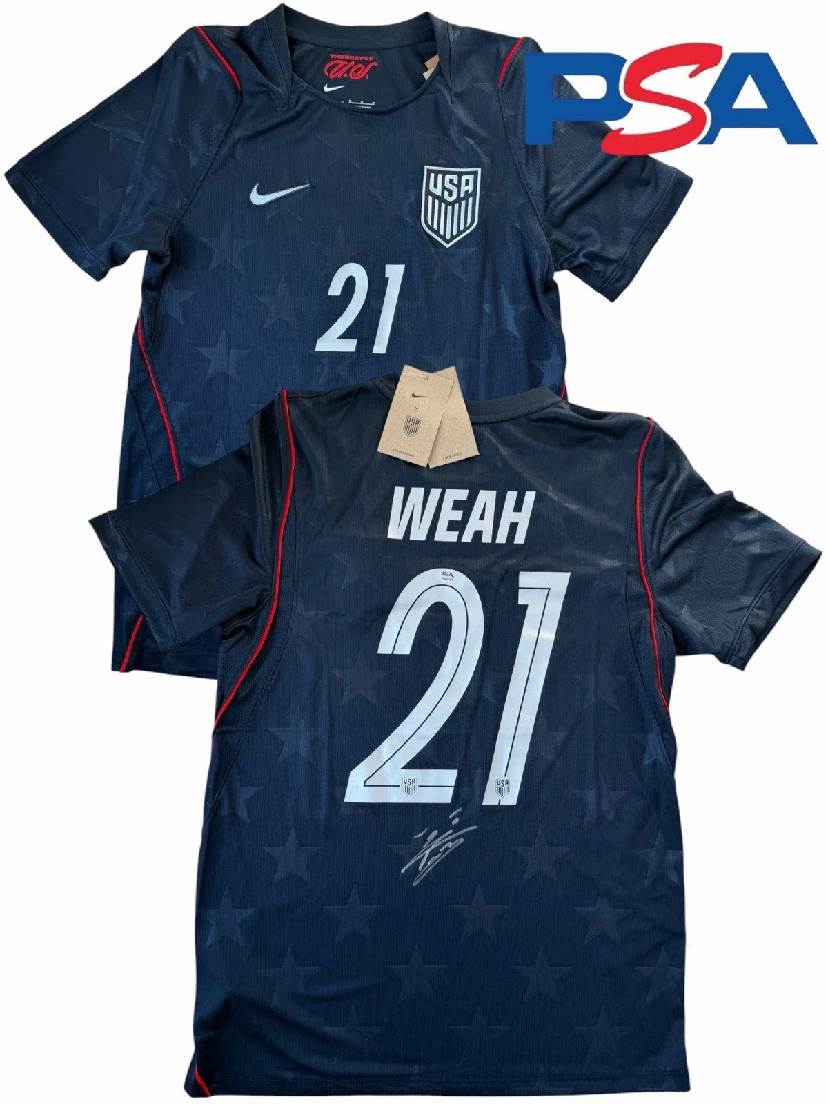 Timothy Weah Signed 2026 USMNT FIFA World Cup #21 Soccer Jersey PSA AUTO USA