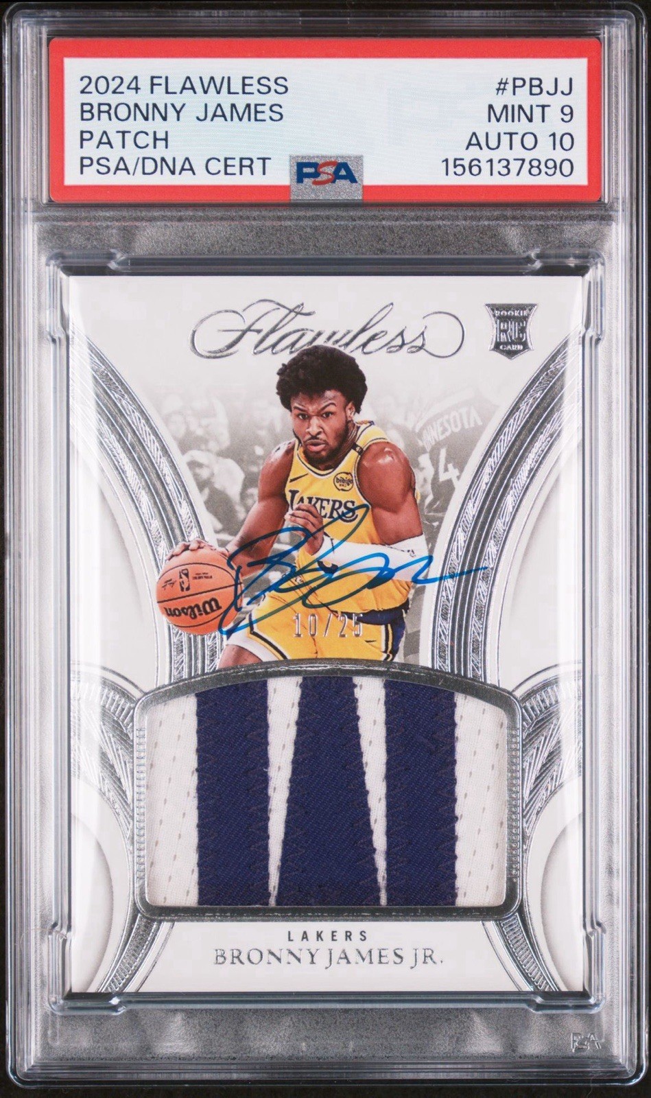 2024 Panini Flawless #P-BJJ Bronny James Jr. Rookie Patch RPA /25 PSA 9/AUTO 10