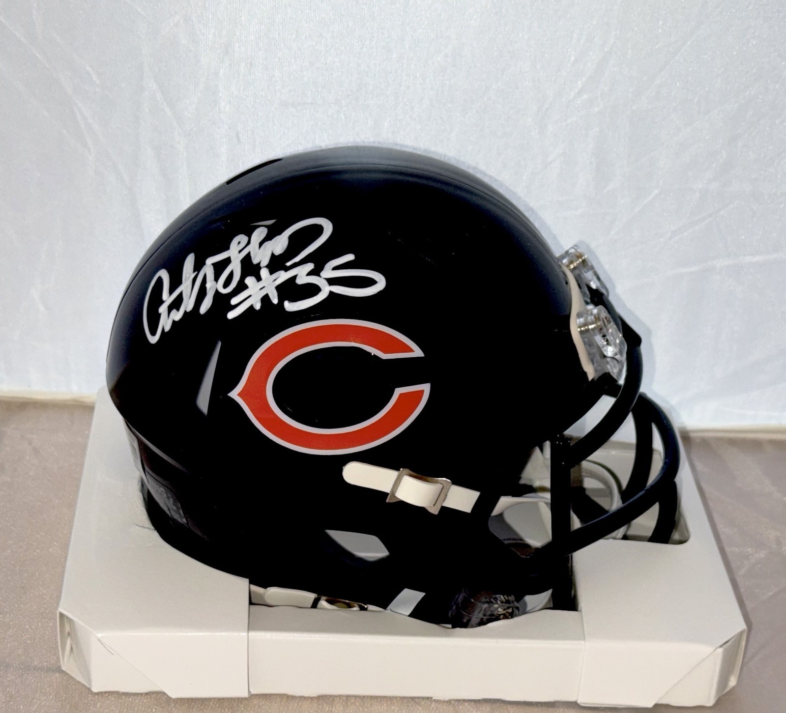 Anthony Thomas signed Chicago Bears mini helmet autographed Beckett Witness COA