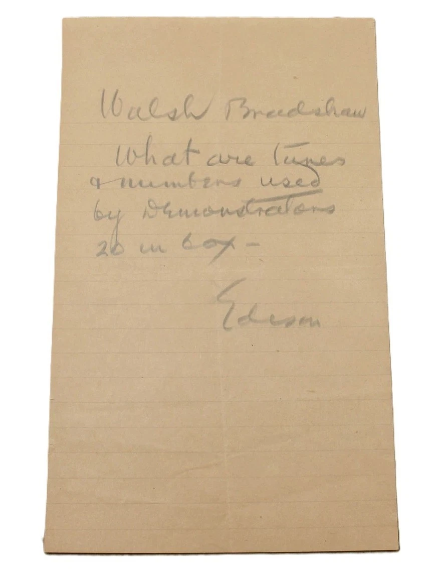 Thomas Edison Signed Handwritten 5x8 Laboratory Note Music/Sound Content JSA