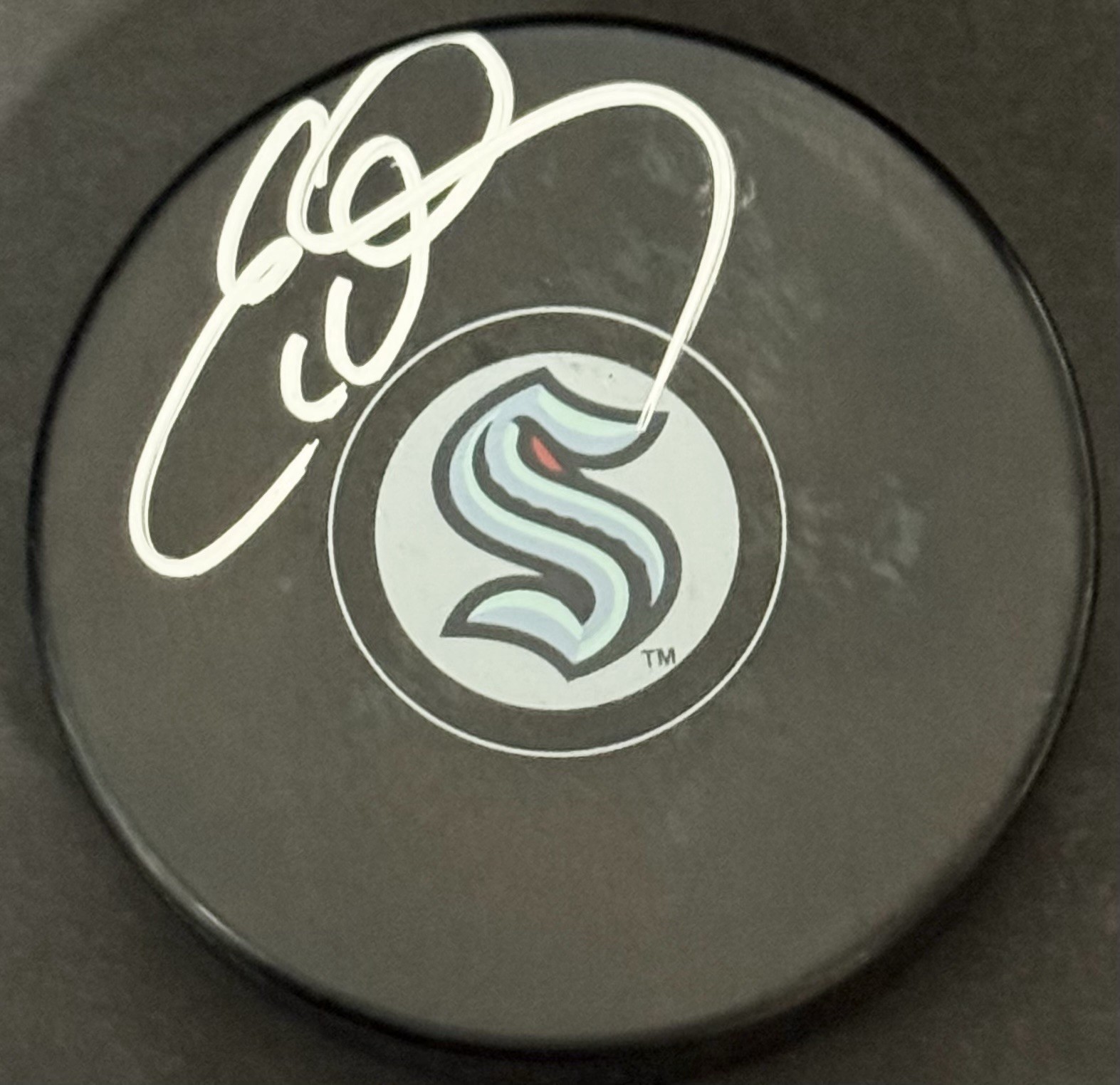 Ed Olczyk Signed Autographed Seattle Kracken Logo Hockey Puck PSA/DNA