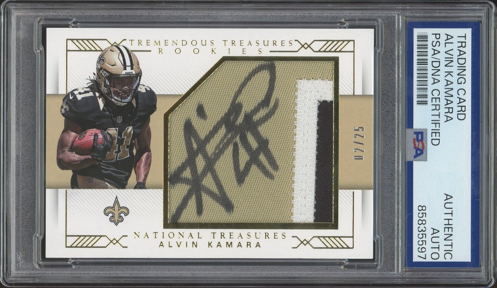 2017 National Treasures Alvin Kamara Rookie Tremendous Treasures /25 PSA AUTO RC