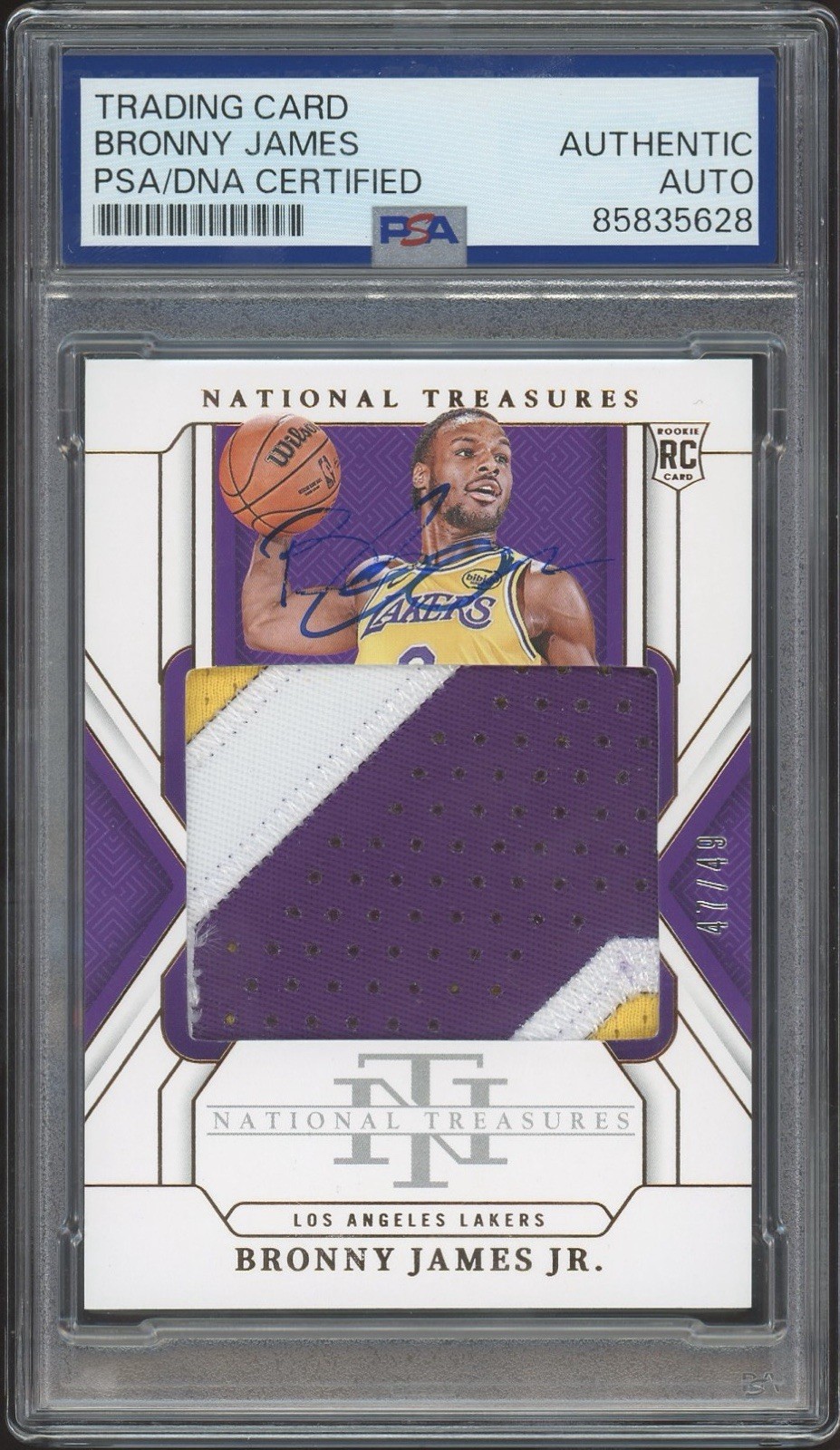 2024 National Treasures #162 Bronny James Rookie Jumbo Materials /49 PSA AUTO