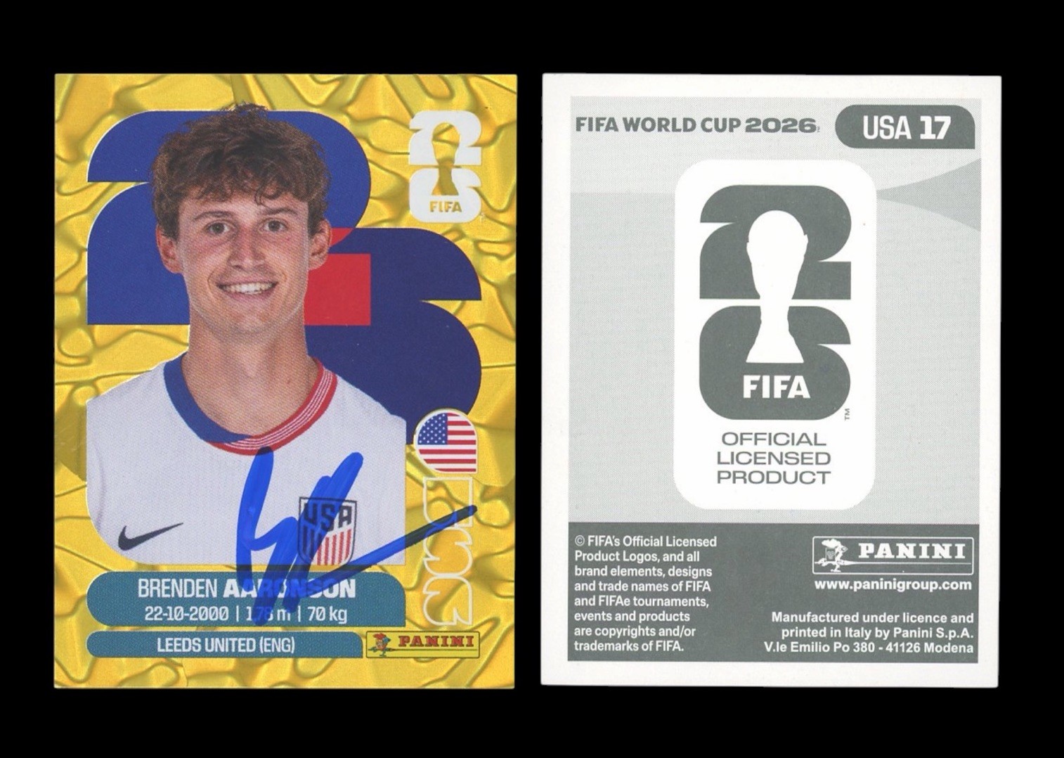 2026 Panini World Cup Brenden Aaronson Signed Gold Crumple Sticker AUTO RC USMNT