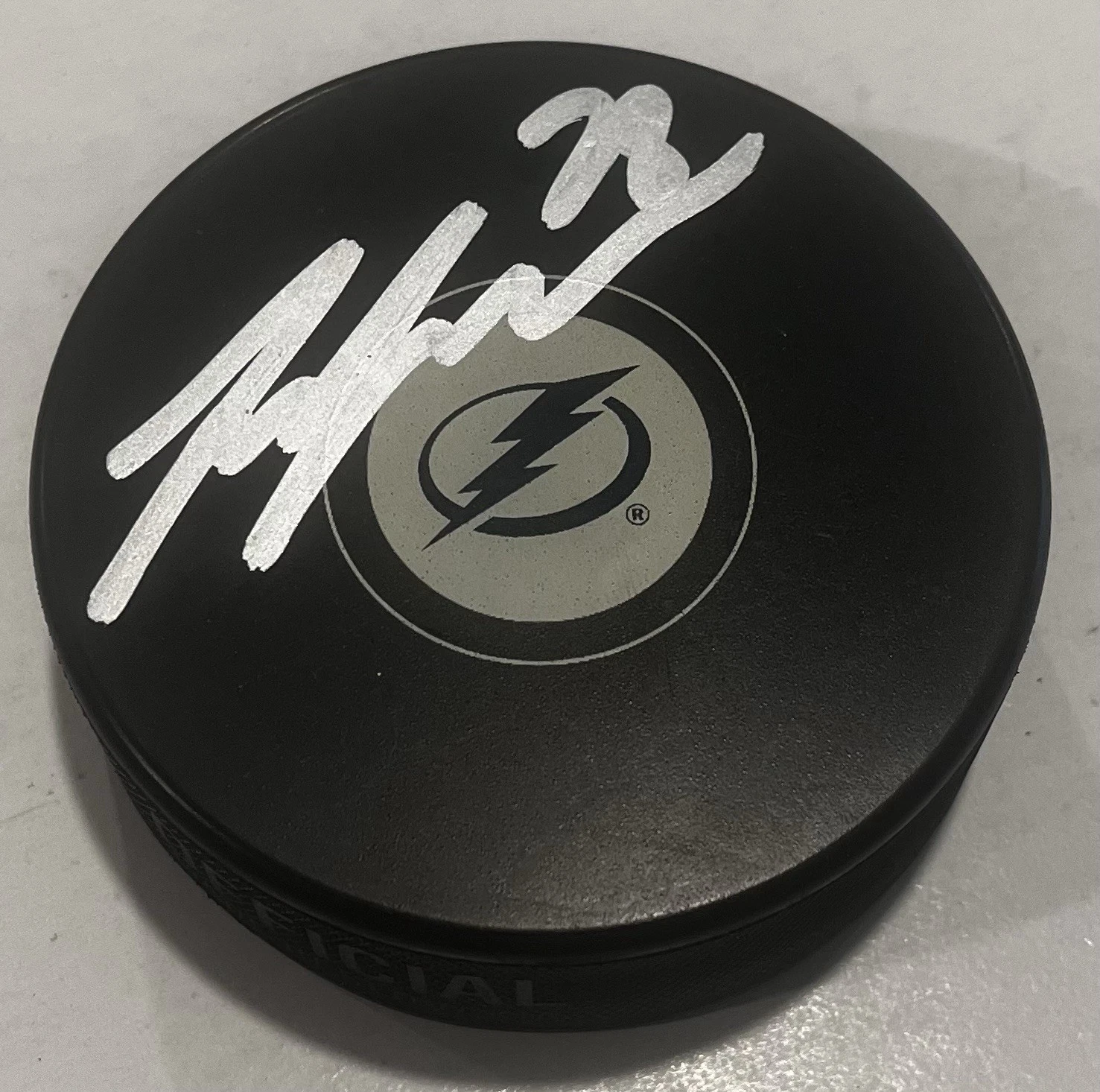 ZEMGUS GIRGENSONS SIGNED TAMPA BAY LIGHTNING HOCKEY PUCK W/ CASE COA