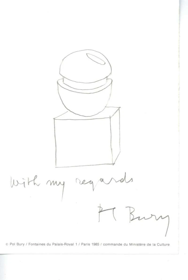 Pol Bury Signed 4x6 Hand Drawn Sketch Sculpture Beckett BAS