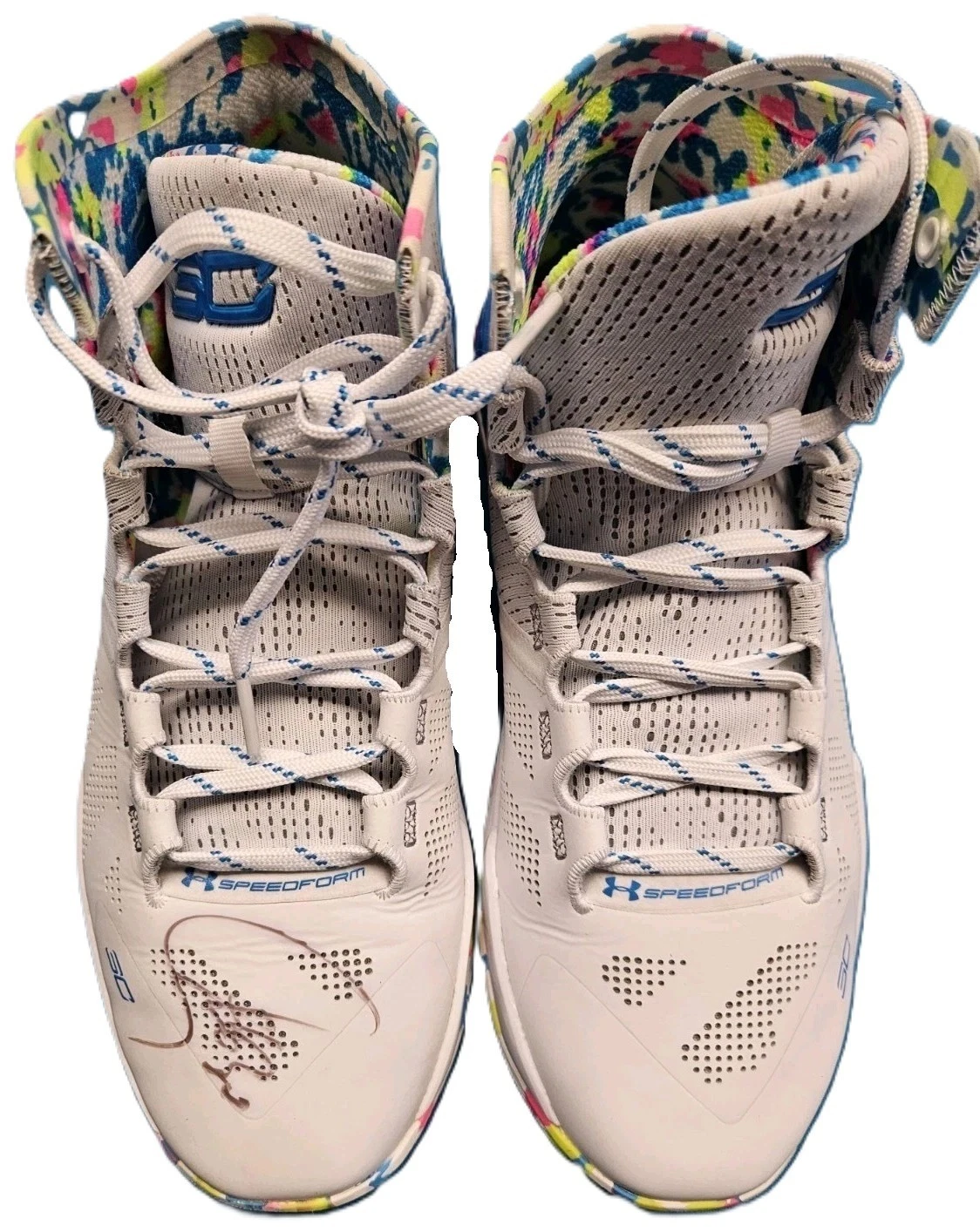 Stephen Curry Signed Under Armour UA Splash Party Birthday Cake Sneakers JSA LOA