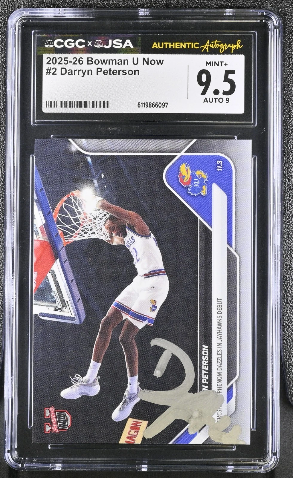 DARRYN PETERSON SIGNED 2025-26 BOWMAN U NOW ROOKIE CARD #2 CGC 9.5 JSA 9 AUTO