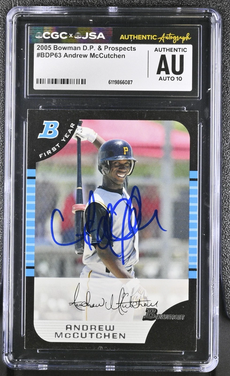 ANDREW MCCUTCHEN SIGNED 2005 BOWMAN DRAFT ROOKIE CARD #BDP63 CGC AU JSA 10 AUTO