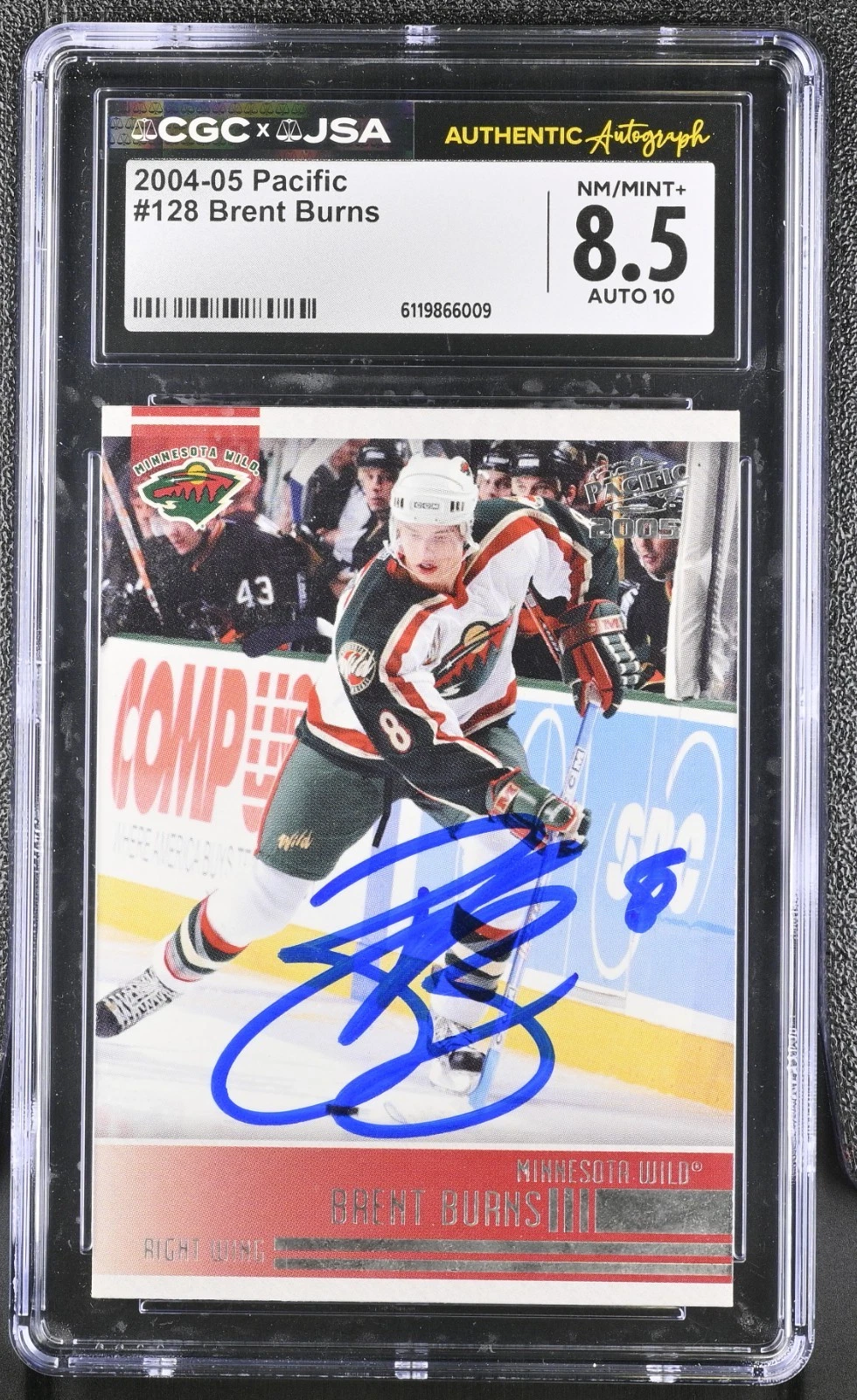 BRENT BURNS SIGNED 2004-05 PACIFIC CARD #128 CGC 8.5 JSA 10 AUTO