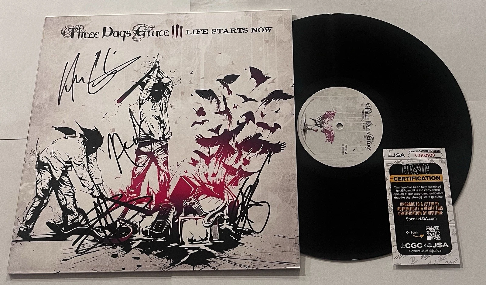 THREE DAYS GRACE SIGNED LIFE STARTS NOW LP VINYL RECORD ALBUM ADAM GONTIER JSA