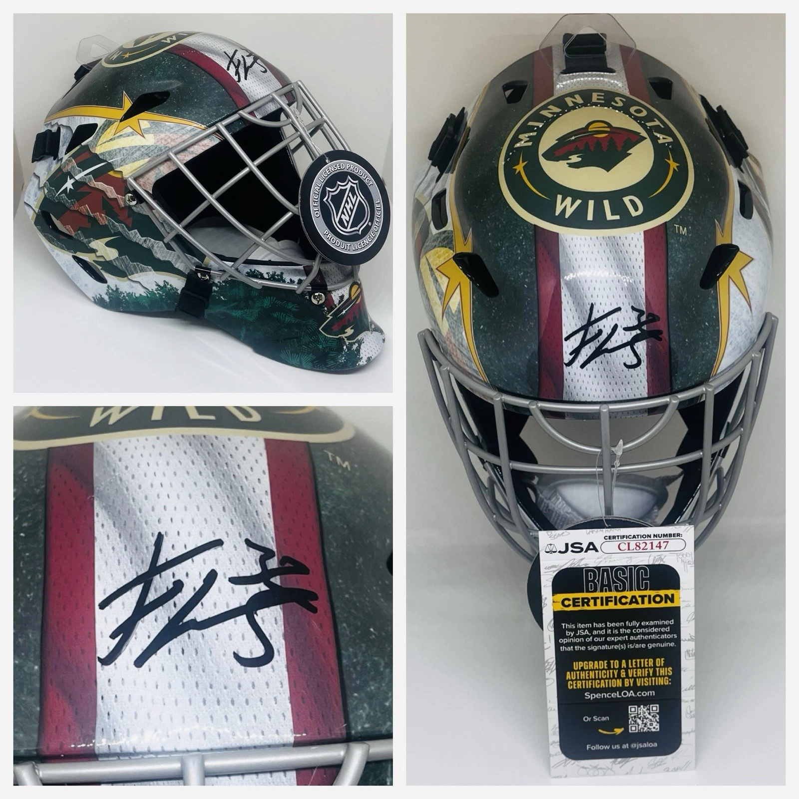 FILIP GUSTAVSSON SIGNED MINNESOTA WILD FULL SIZE FS GOALIE HELMET MASK JSA COA