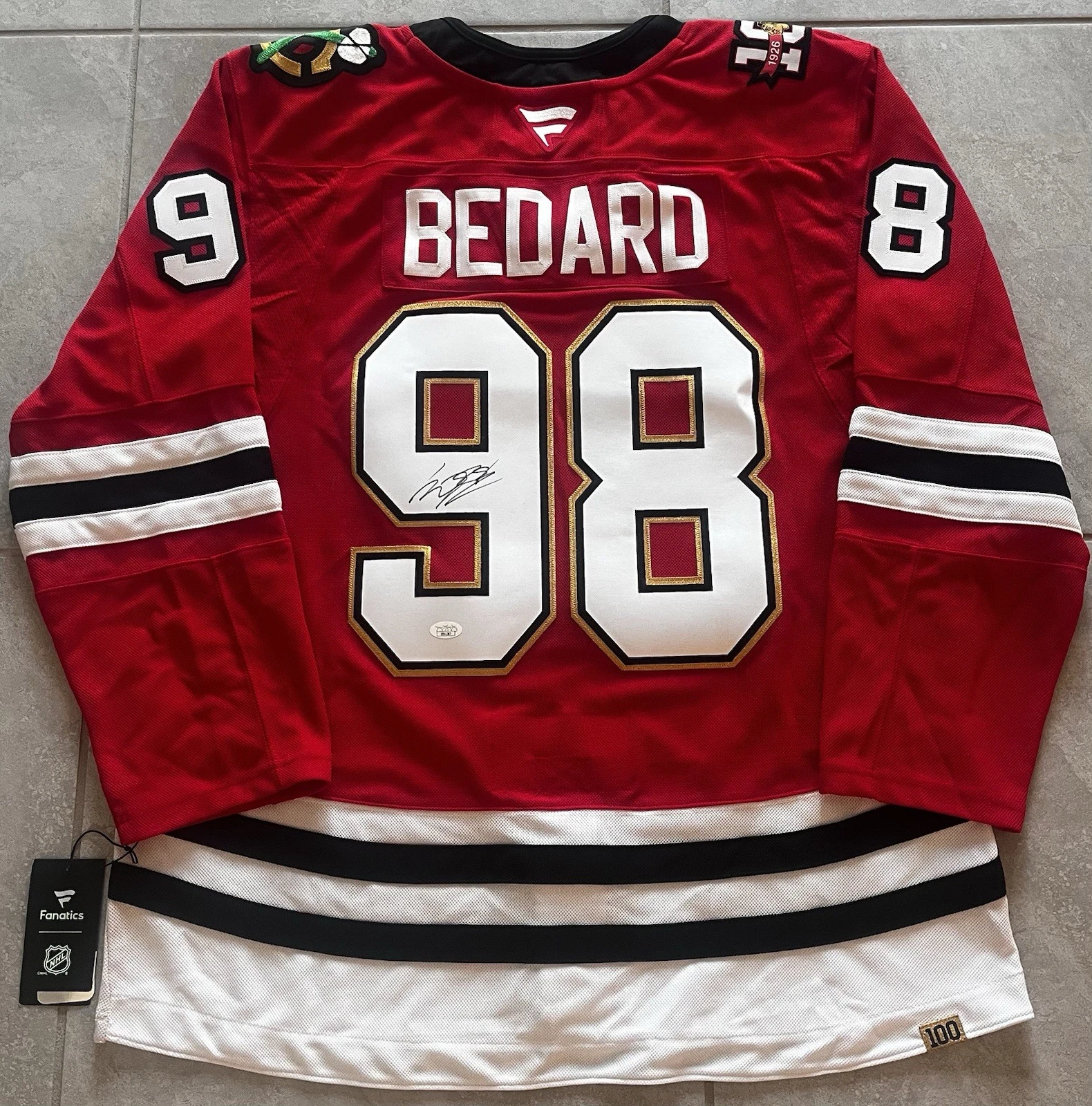 CONNOR BEDARD SIGNED CHICAGO BLACKHAWKS 100 FANATICS PREMIUM HOCKEY JERSEY JSA